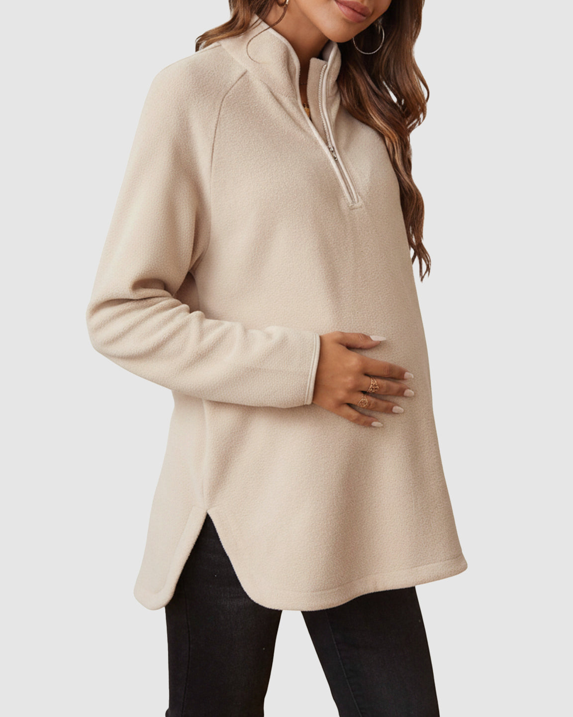 Half-Zip Long Sleeve Maternity Top