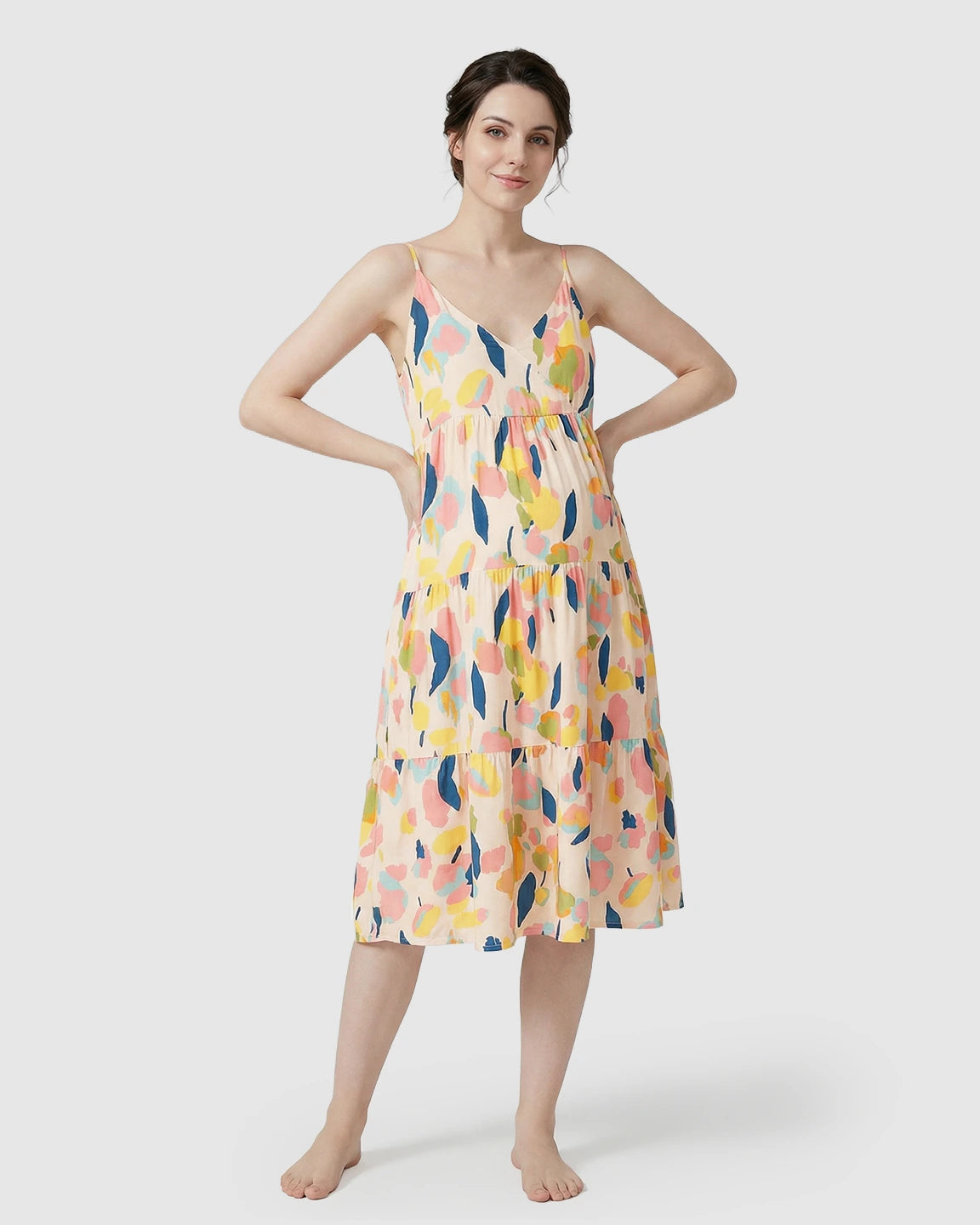 Pink Leaf Print Maternity Nightdress