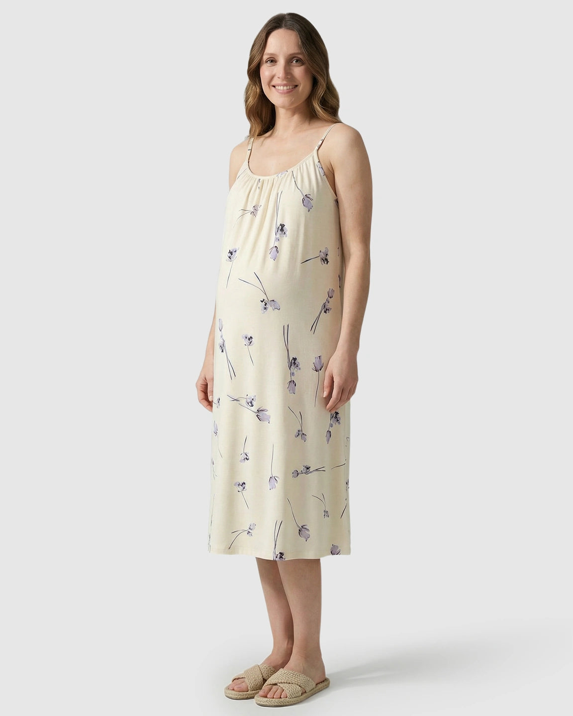 Lavender Floral Built-In Bra Maternity Cami Nightdress