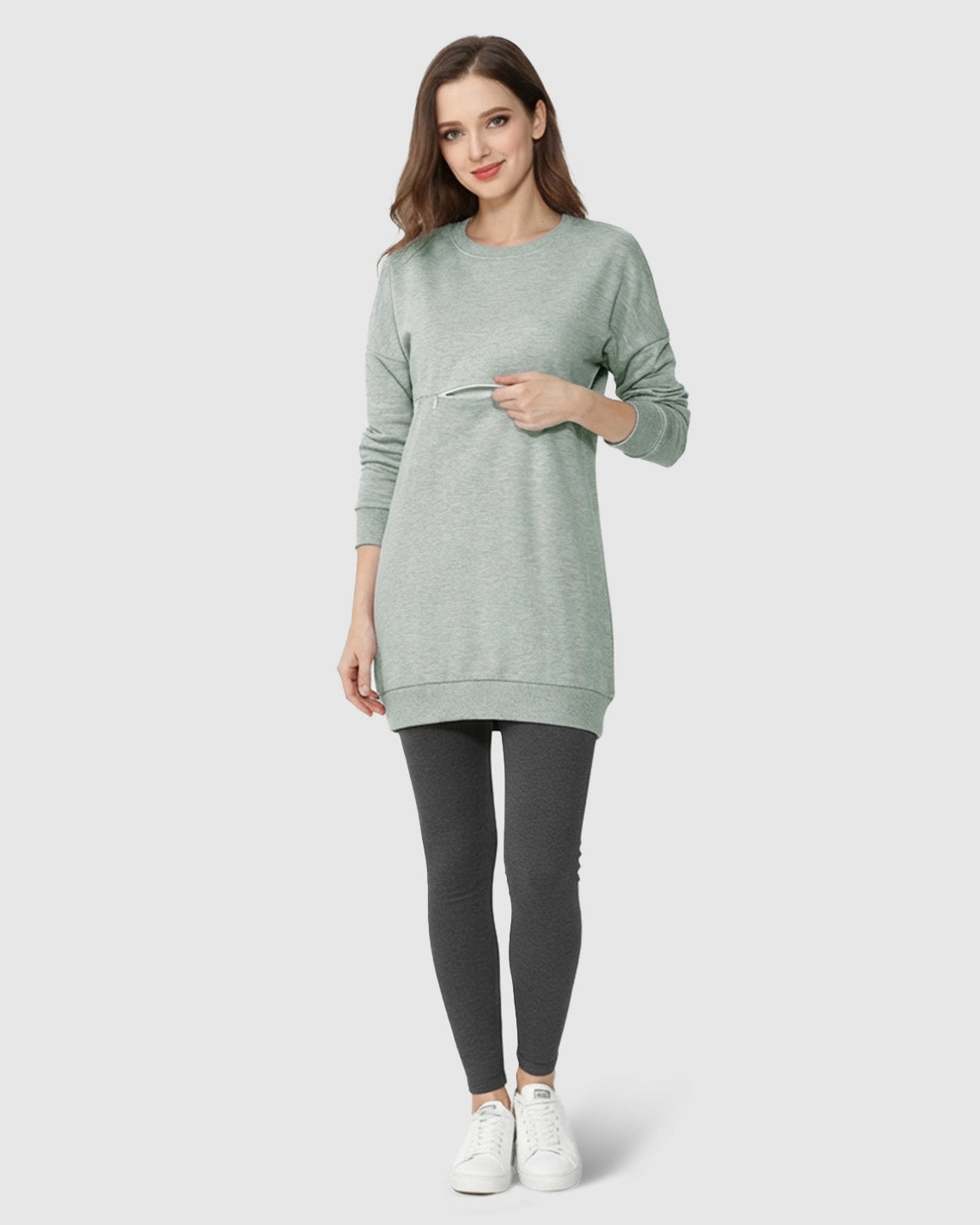 Discreet Zipper Nursing Access Casual Maternity Top