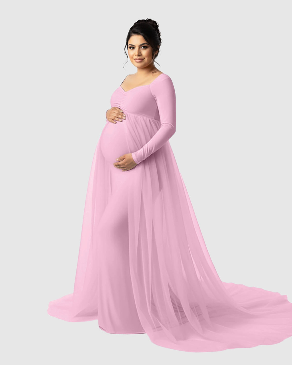 Sheer Mesh Flowy Train Maternity Maxi Dress