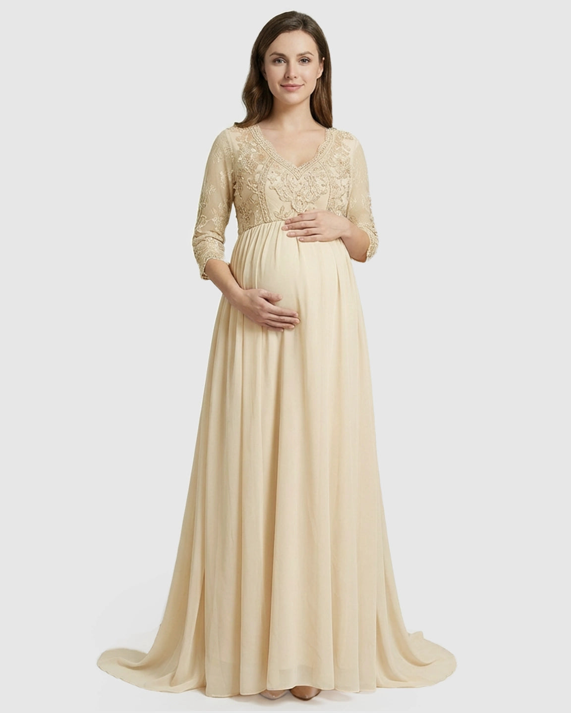 Sheer Lace Bodice Trailing Maternity Photoshoot Dress