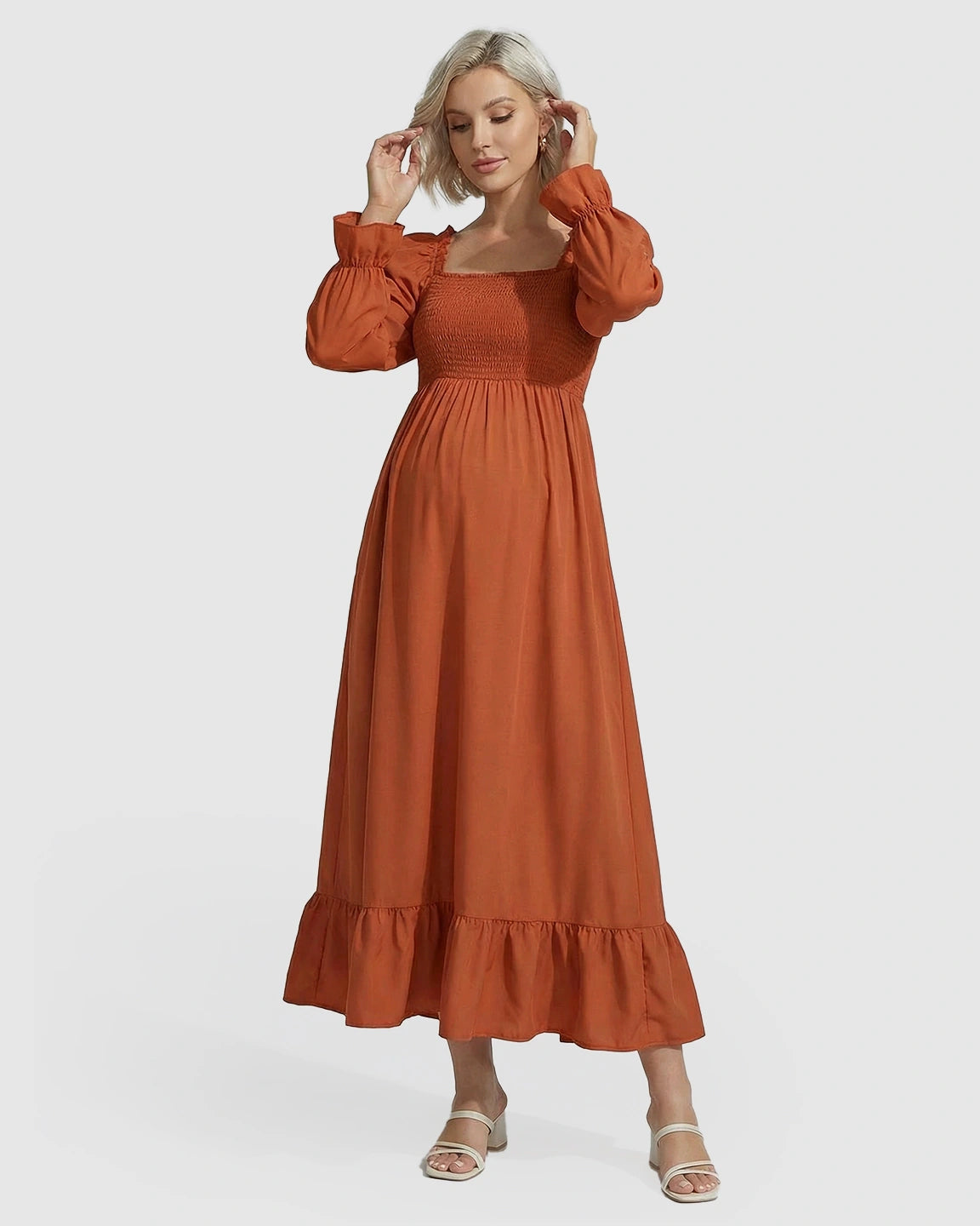 Ruffled Square-Neck Babydoll Maternity Maxi Dress