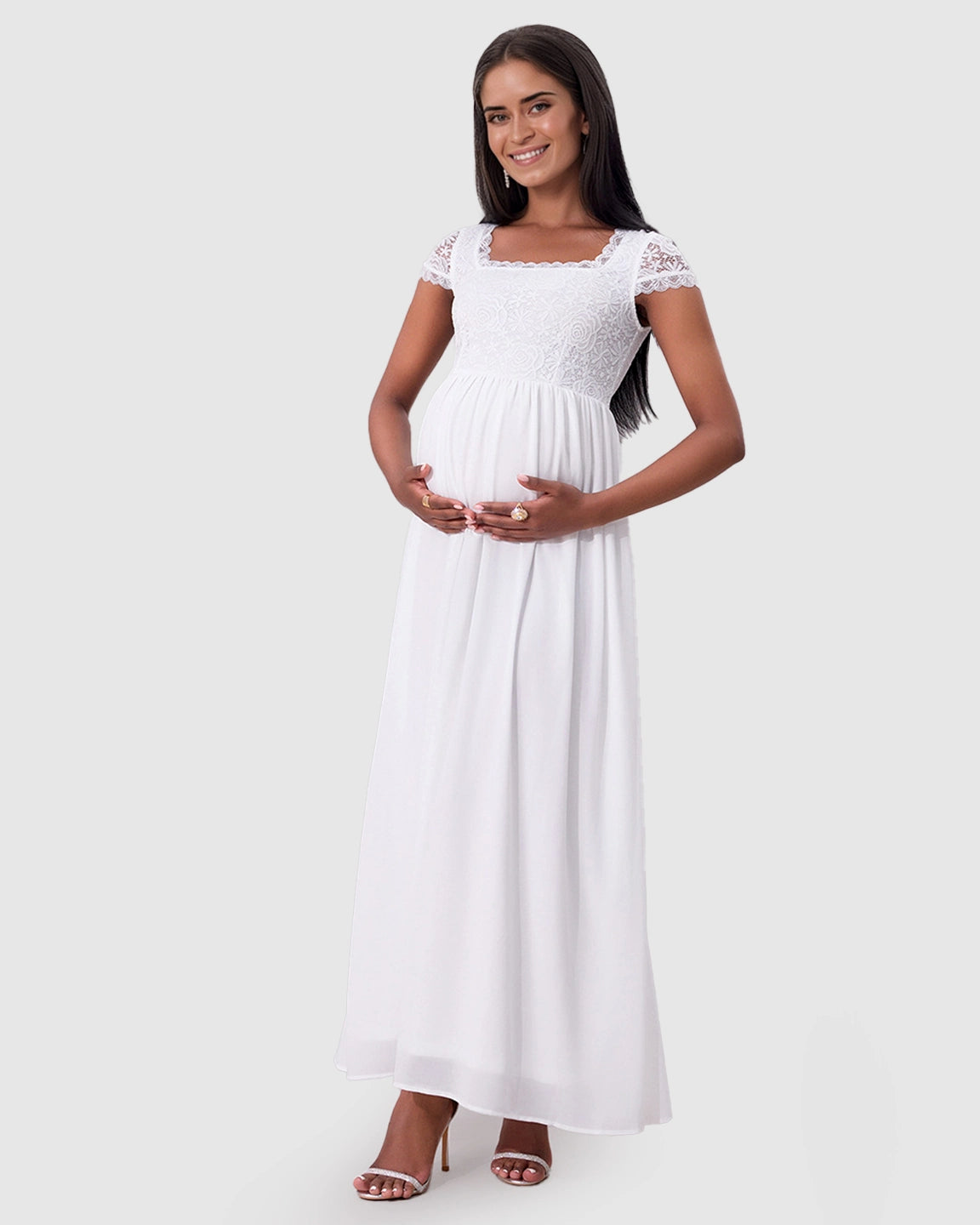 Floral Lace Bodice Elegant Maternity Maxi Dress