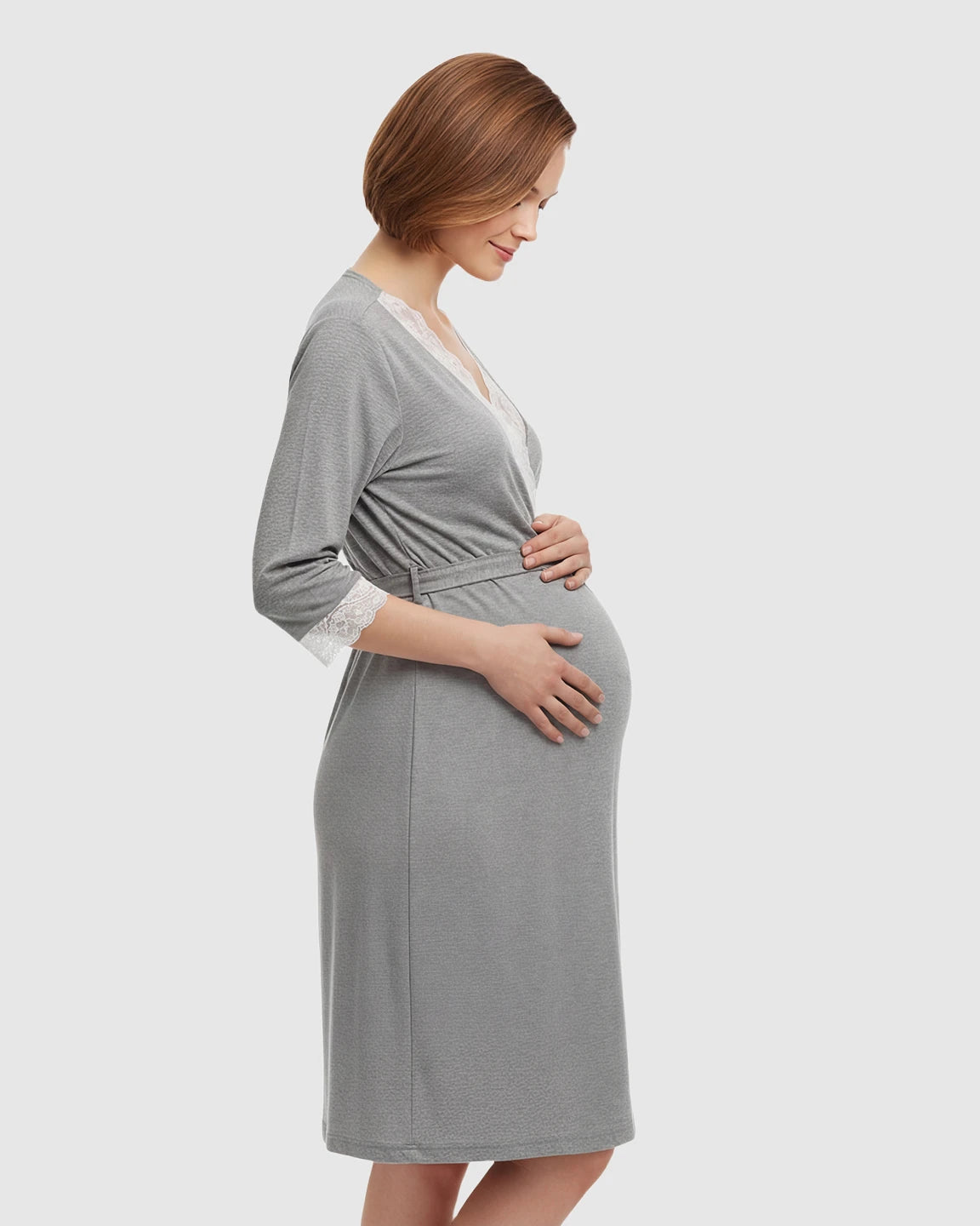 Lace Trim Wrap Maternity Robe