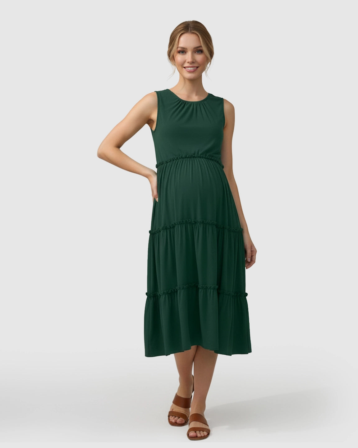 Tiered Ruffle Skirt Casual Maternity Midi Dress
