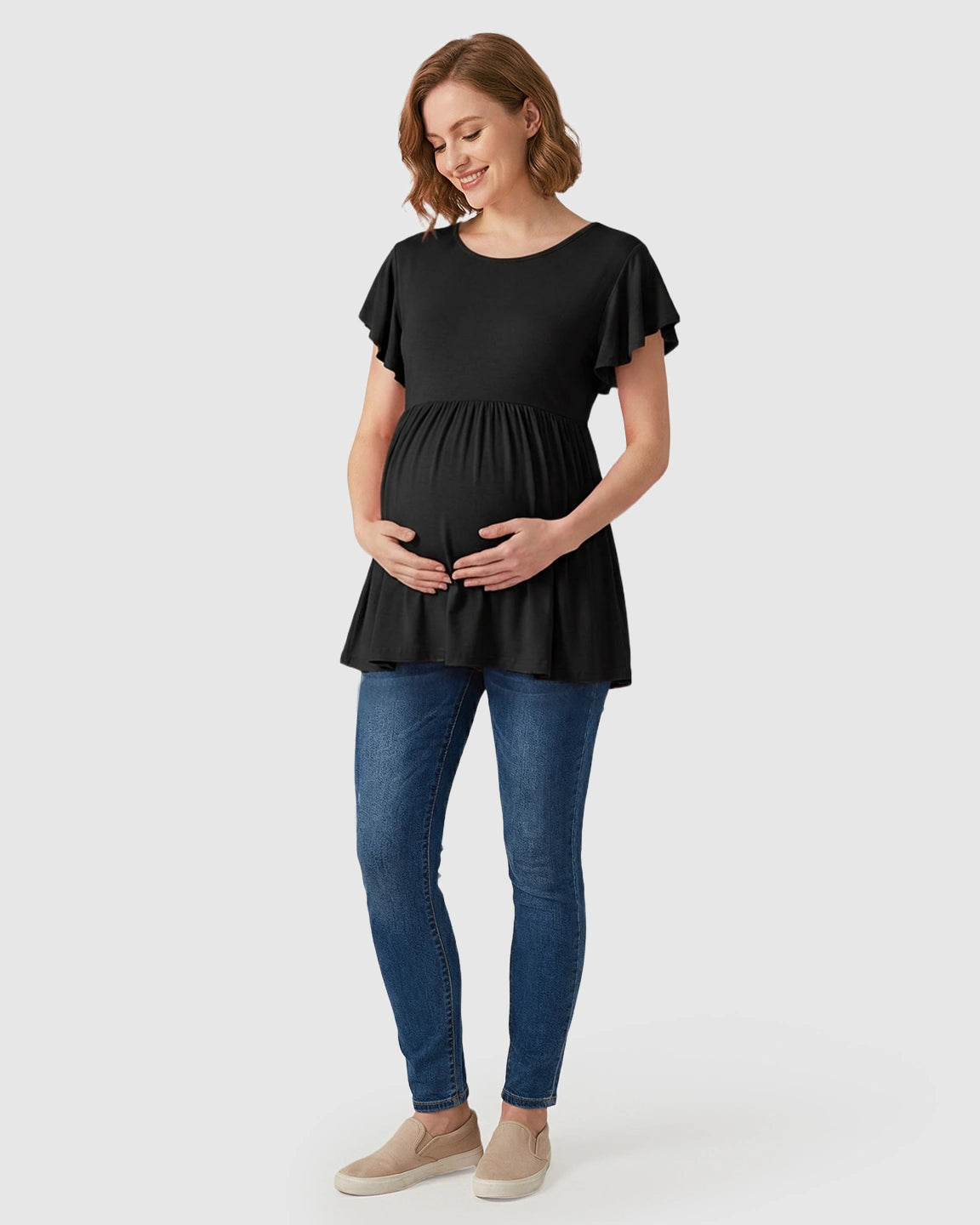 Gathered Ruffle-Sleeve Maternity