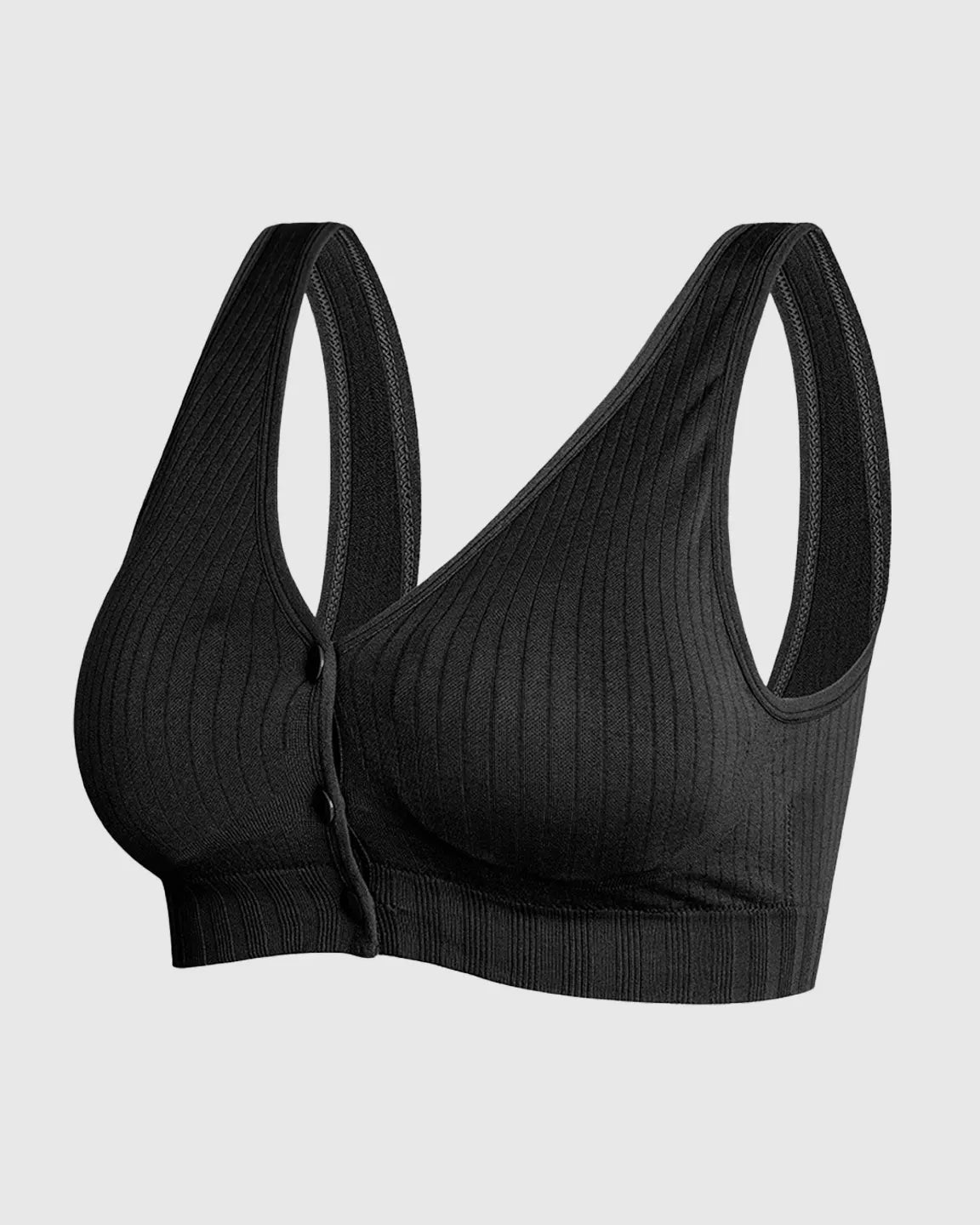 Front-Button Ribbed Wireless Nursing Bra