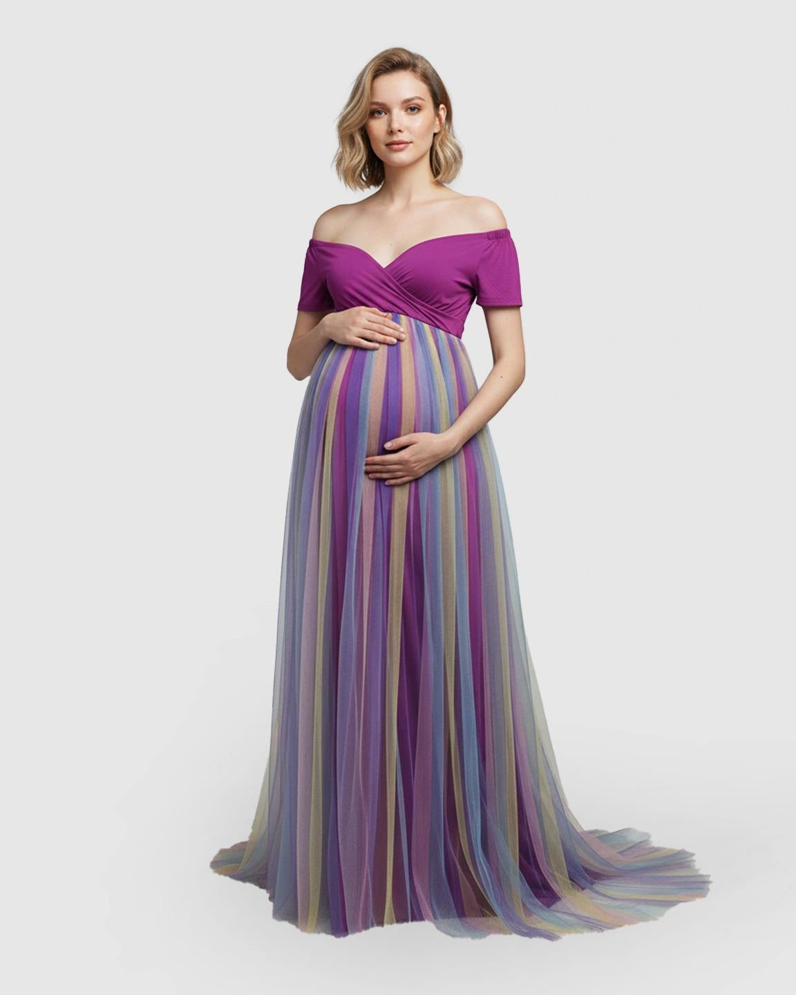 Ruffled Tulle Pastel Empire Maternity Photoshoot Gown