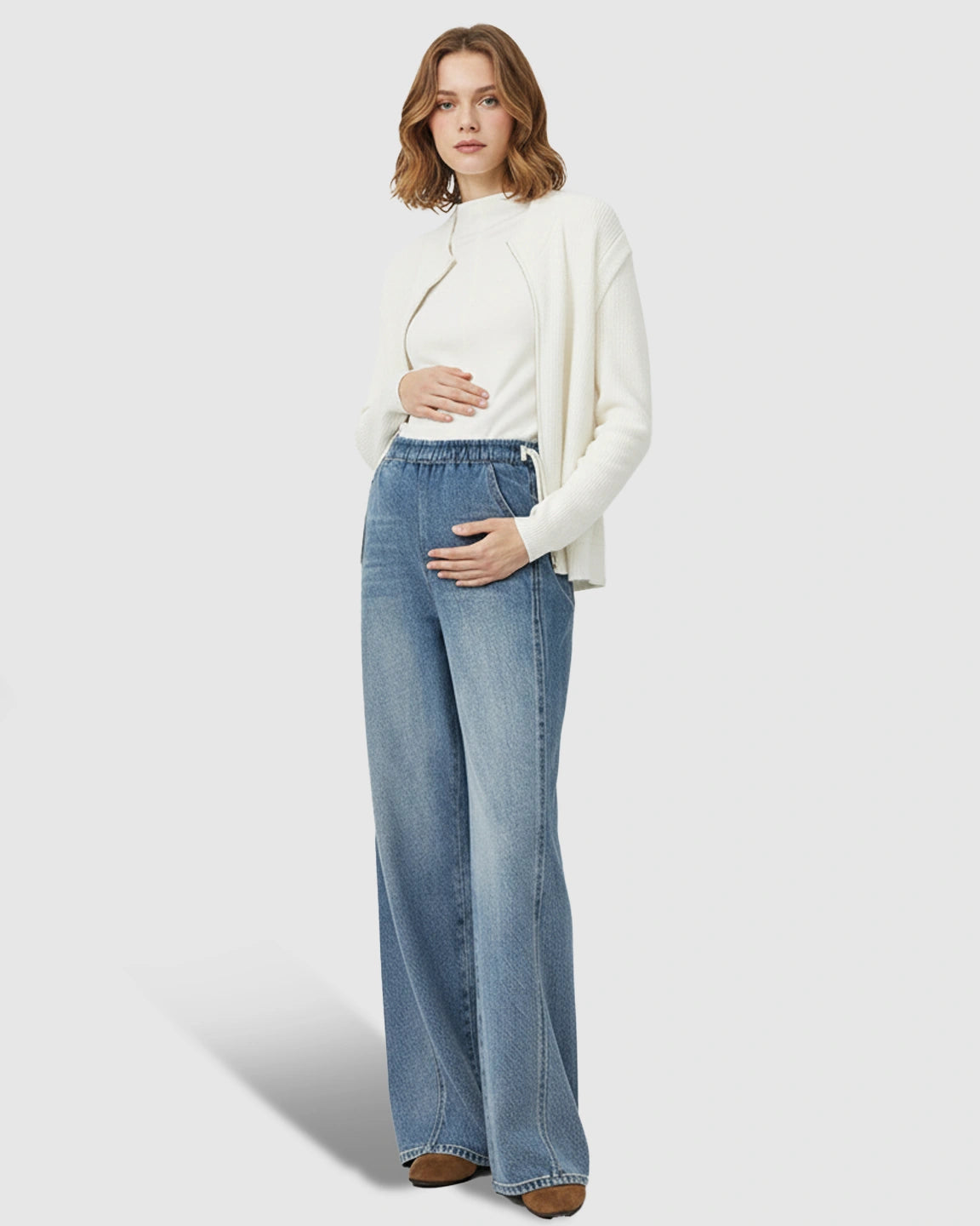 Zipperless Side Drawstring Wide-Leg Maternity Pants