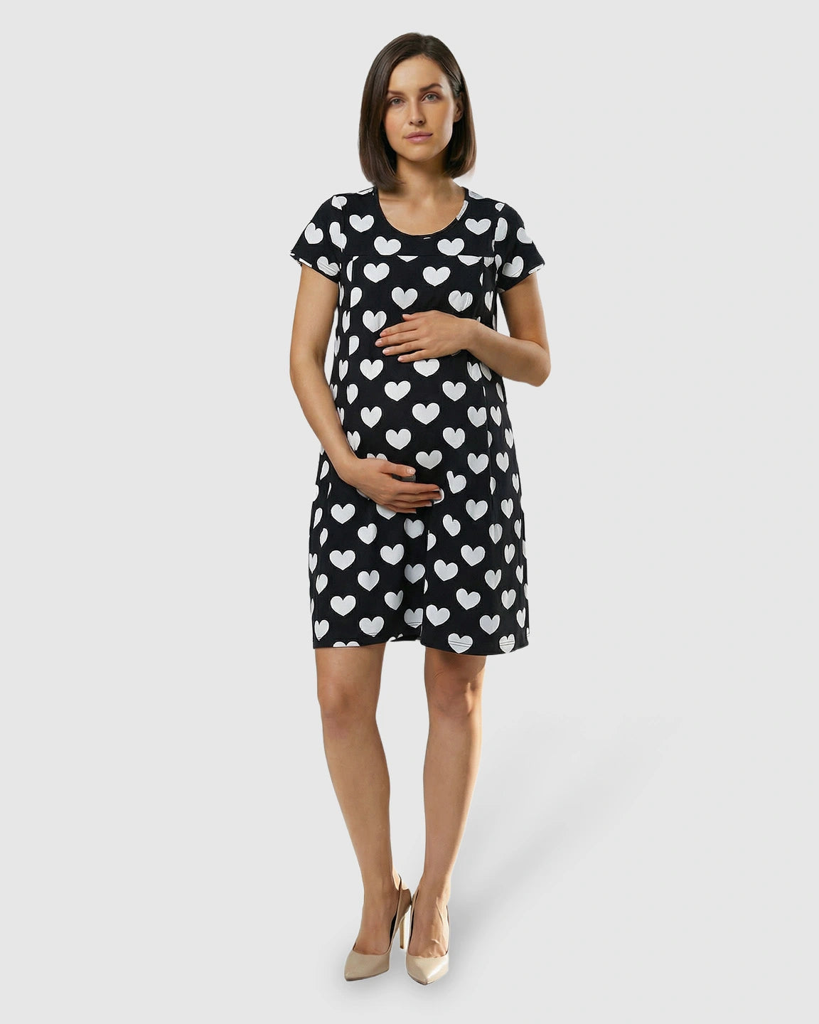 Pure Cotton Heart-Pattern Maternity Nursing Dress