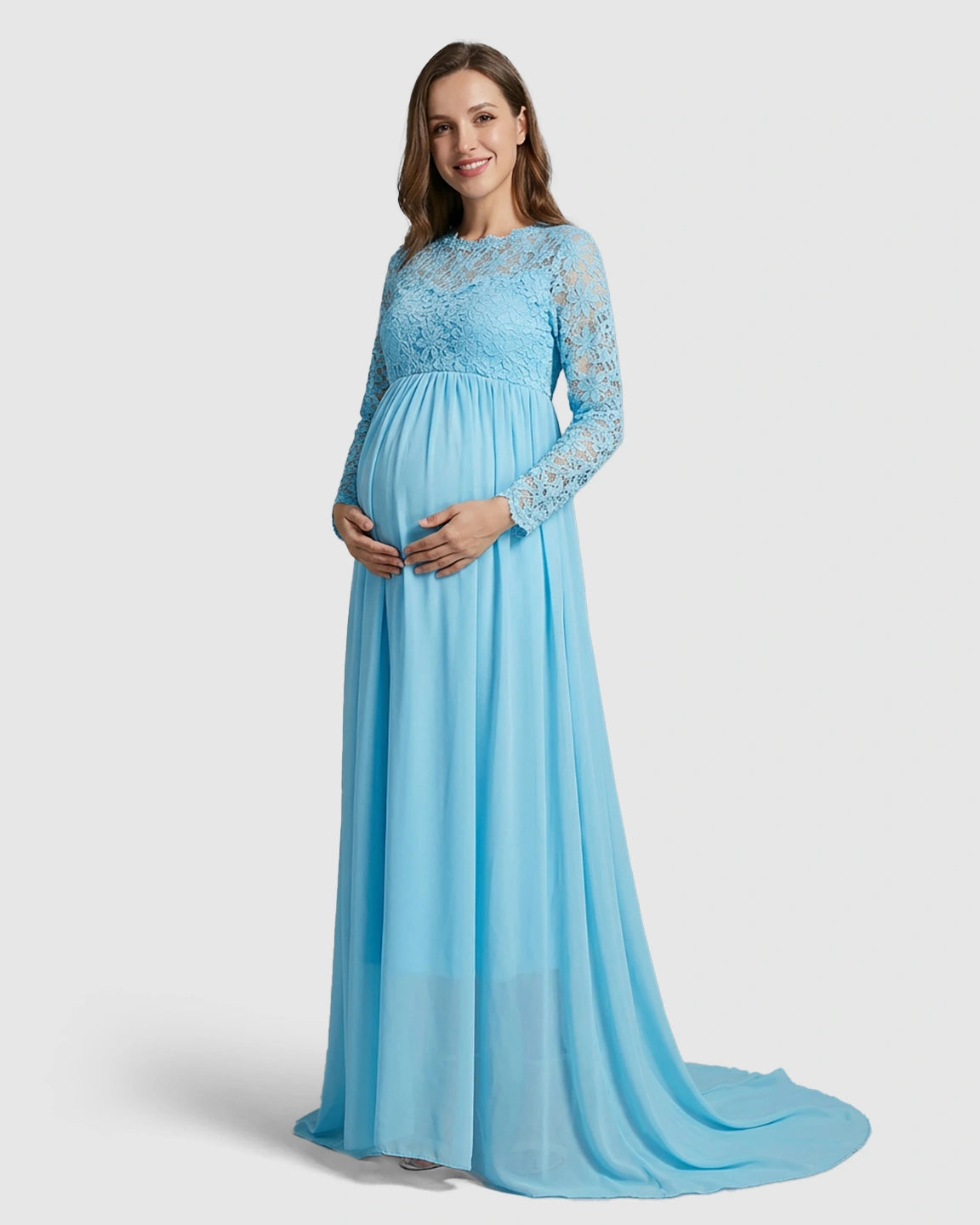 Lace Bodice Trailing Skirt Maternity Photoshoot Gown