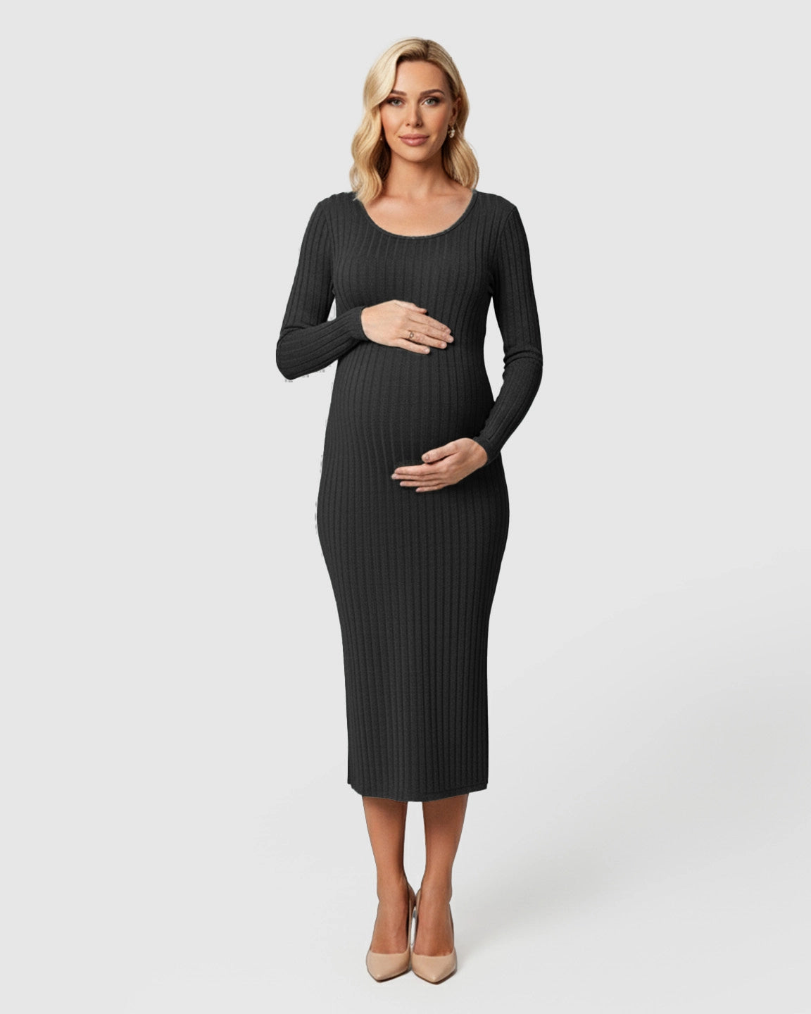 Ribbed Knit Casual Maternity Midi Dress