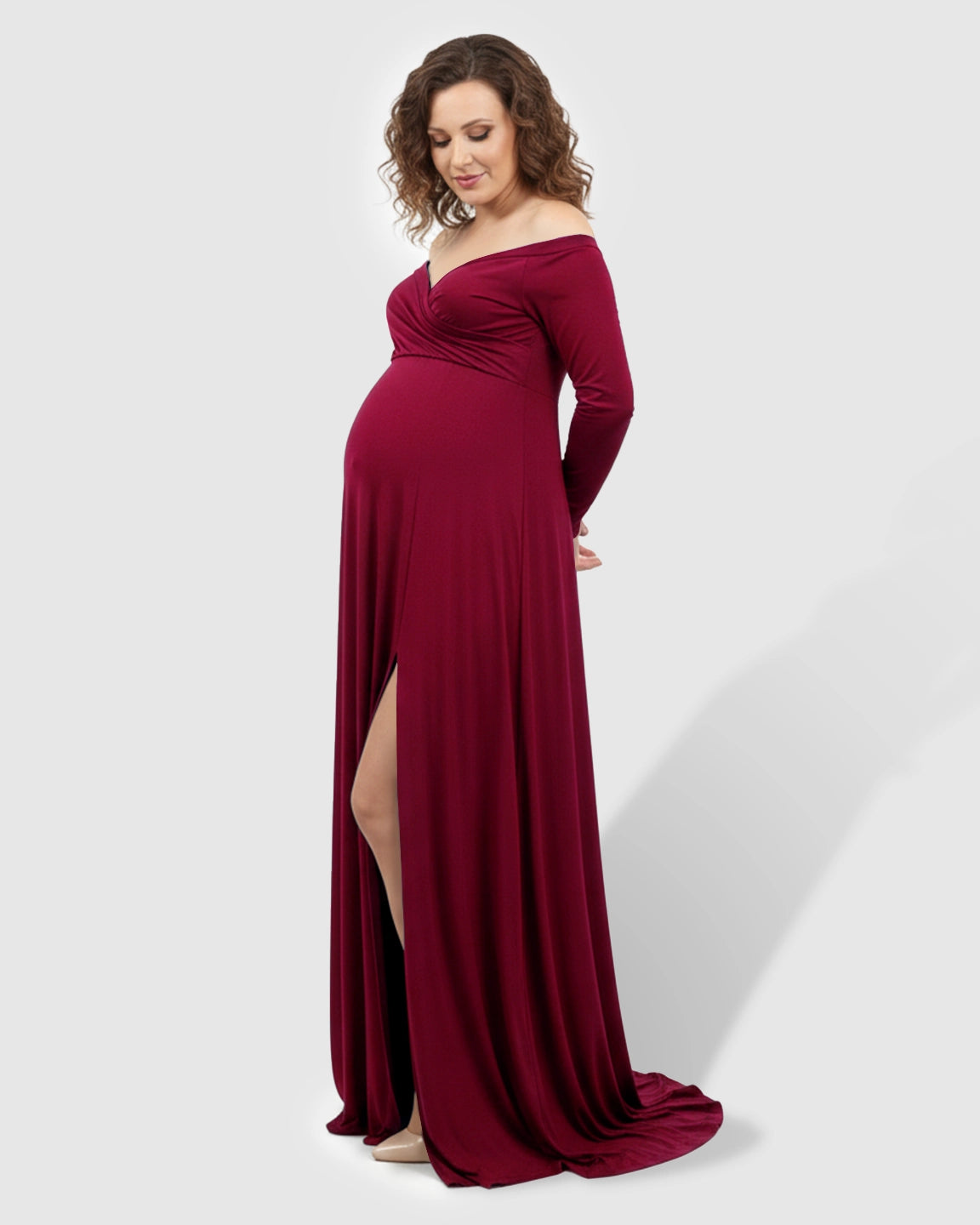 Off-Shoulder Fitted Silhouette Maternity Maxi Dress