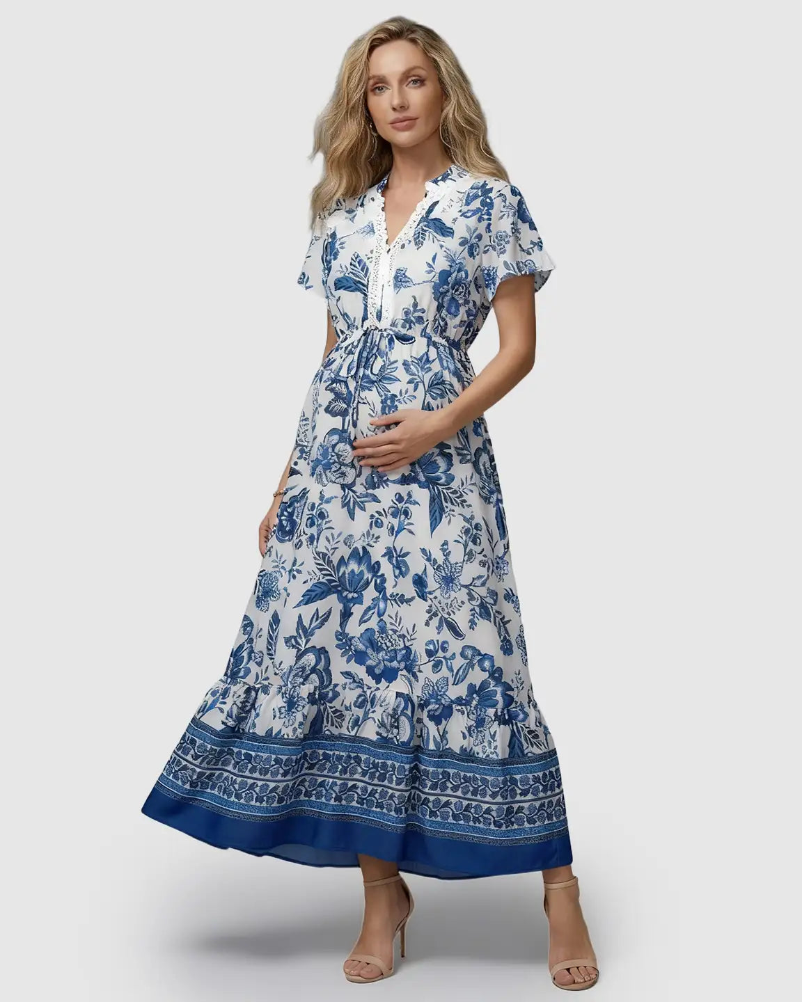 Ethnic Floral Print A-Line Maternity Maxi Dress