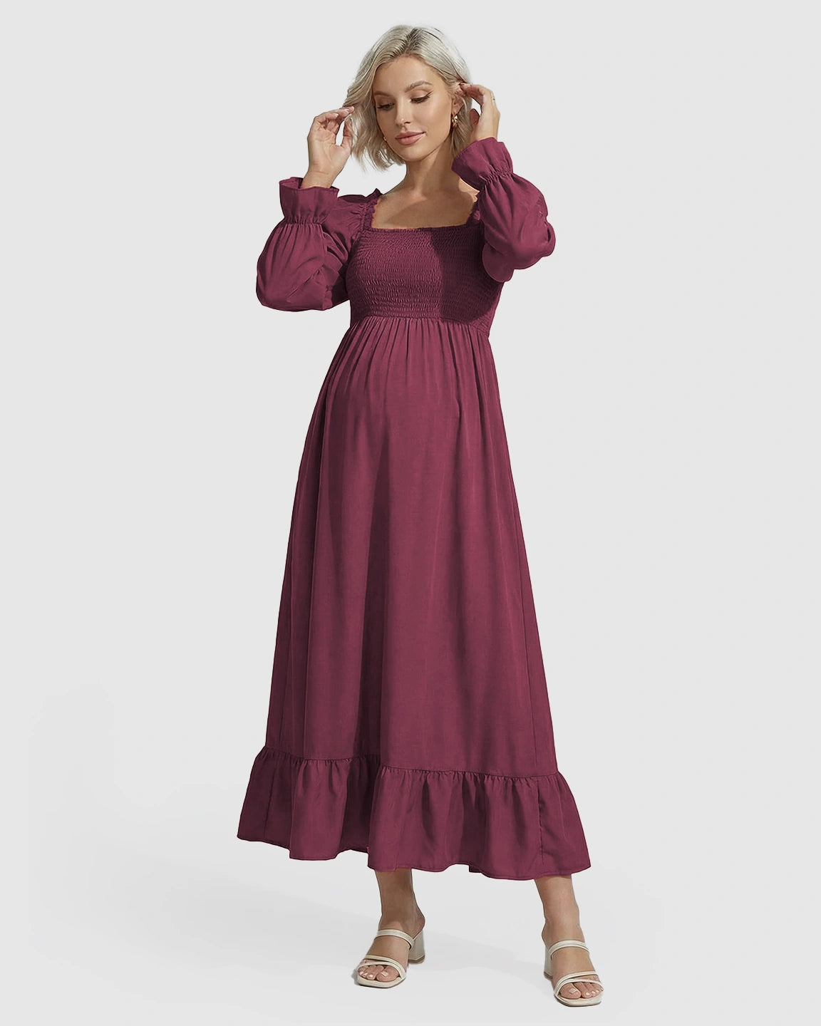 Ruffled Square-Neck Babydoll Maternity Maxi Dress