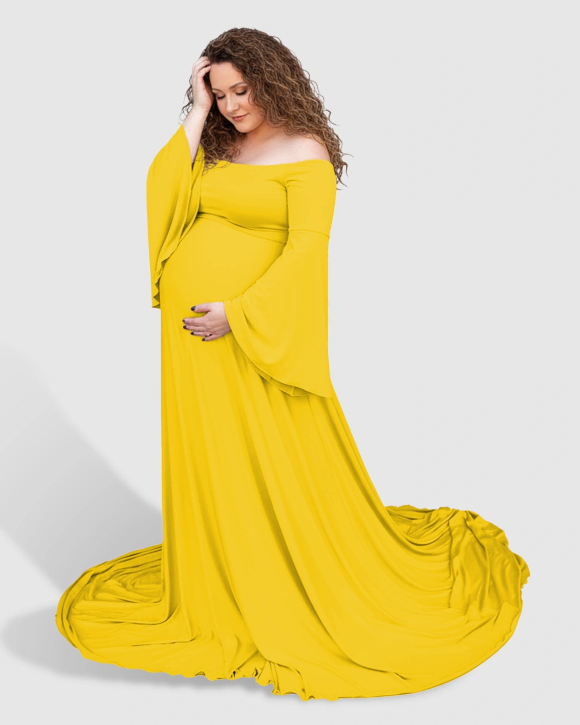 Off-Shoulder Bell Sleeve Boho Maternity Photoshoot Maxi Dress