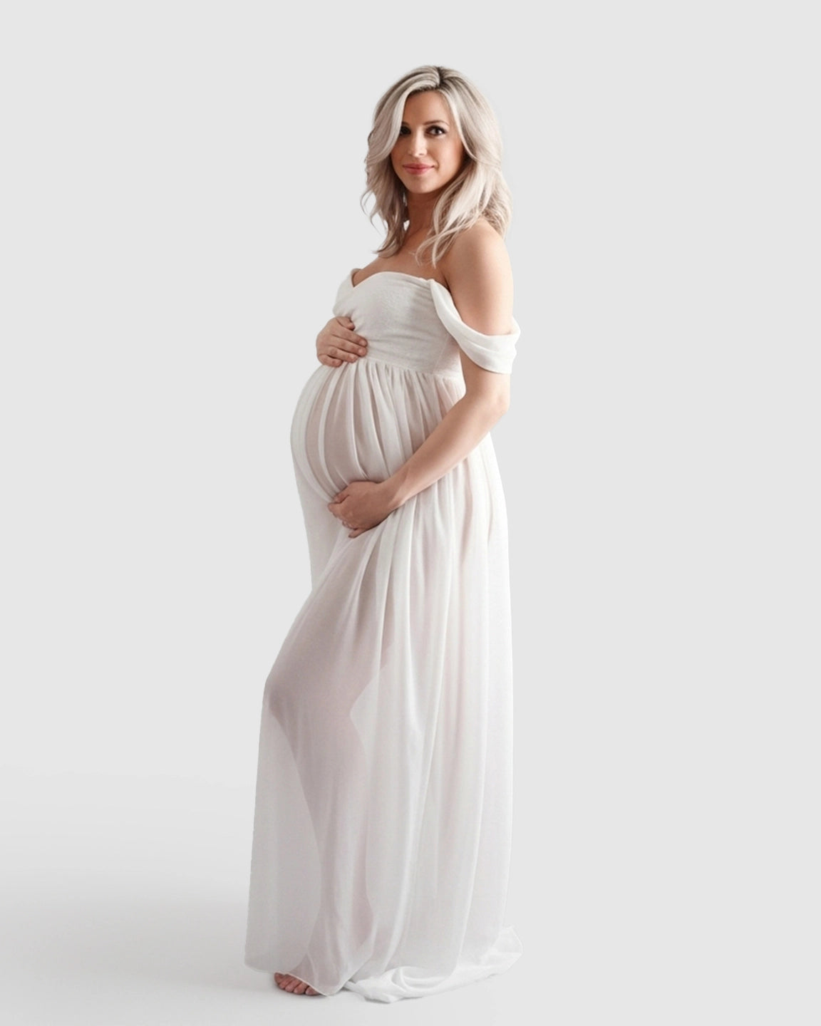 Off-Shoulder Flowing Maternity Photoshoot Gown