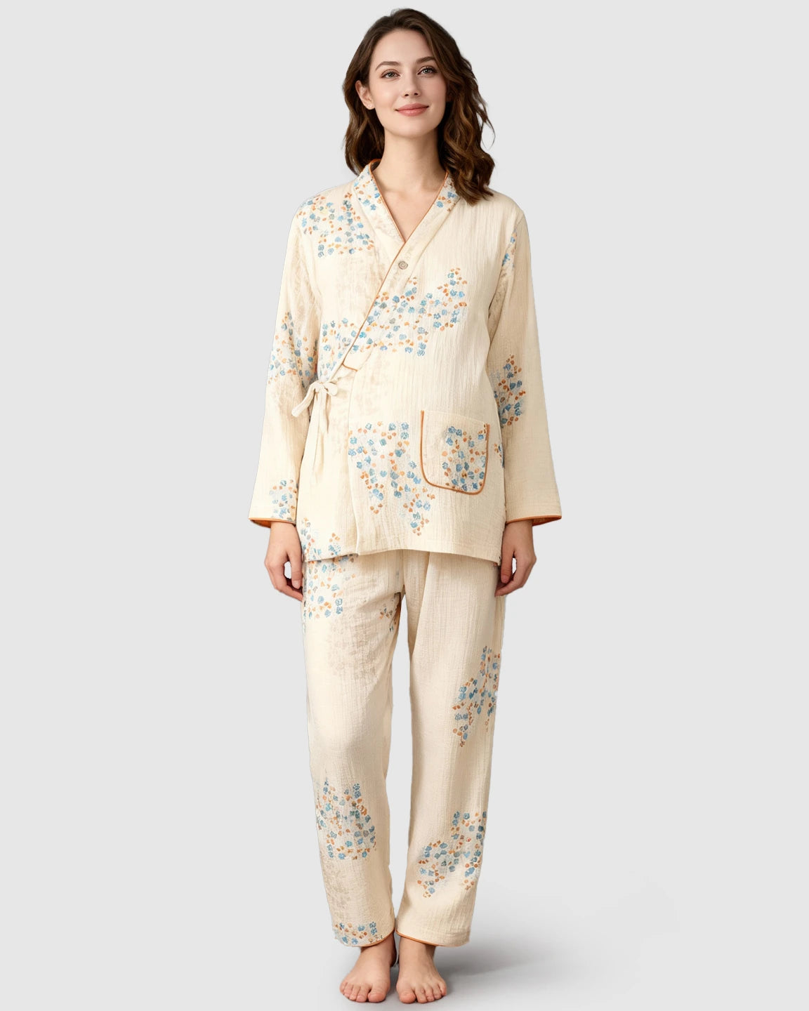 Cotton-Muslin Japanese-Style Maternity Sleepwear Set