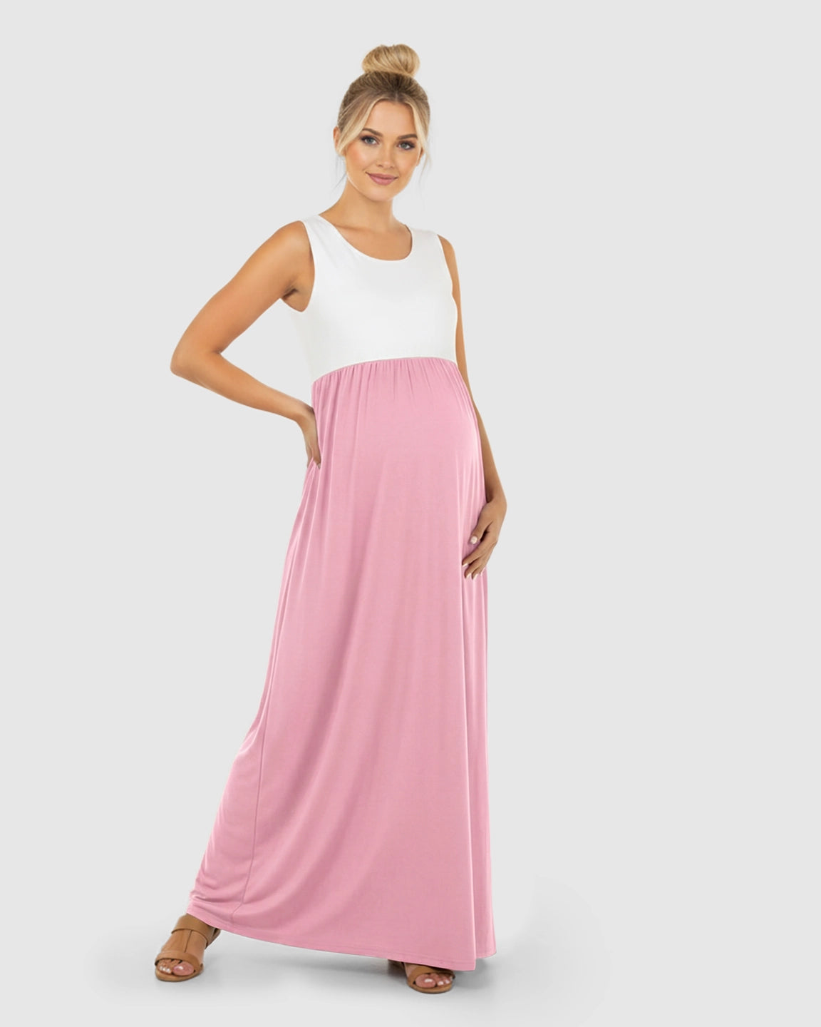 Colorblock High-Waisted Maternity Maxi Dress