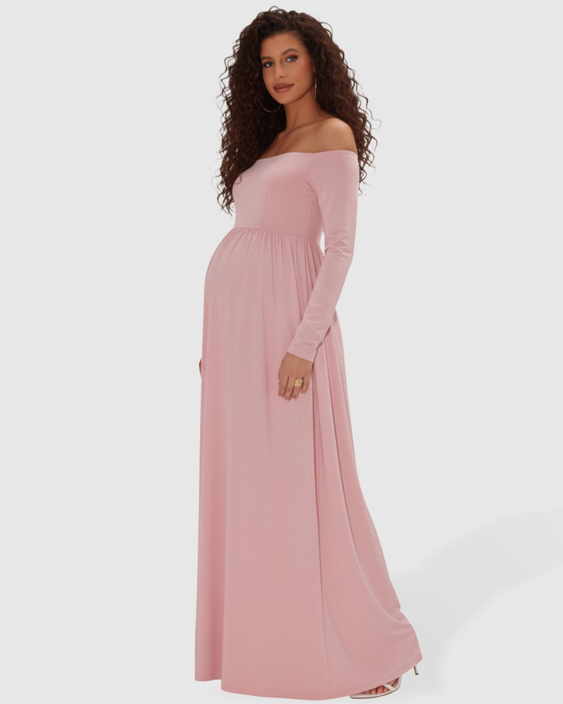 Off-shoulder Retro Elegance Maternity Maxi Dress