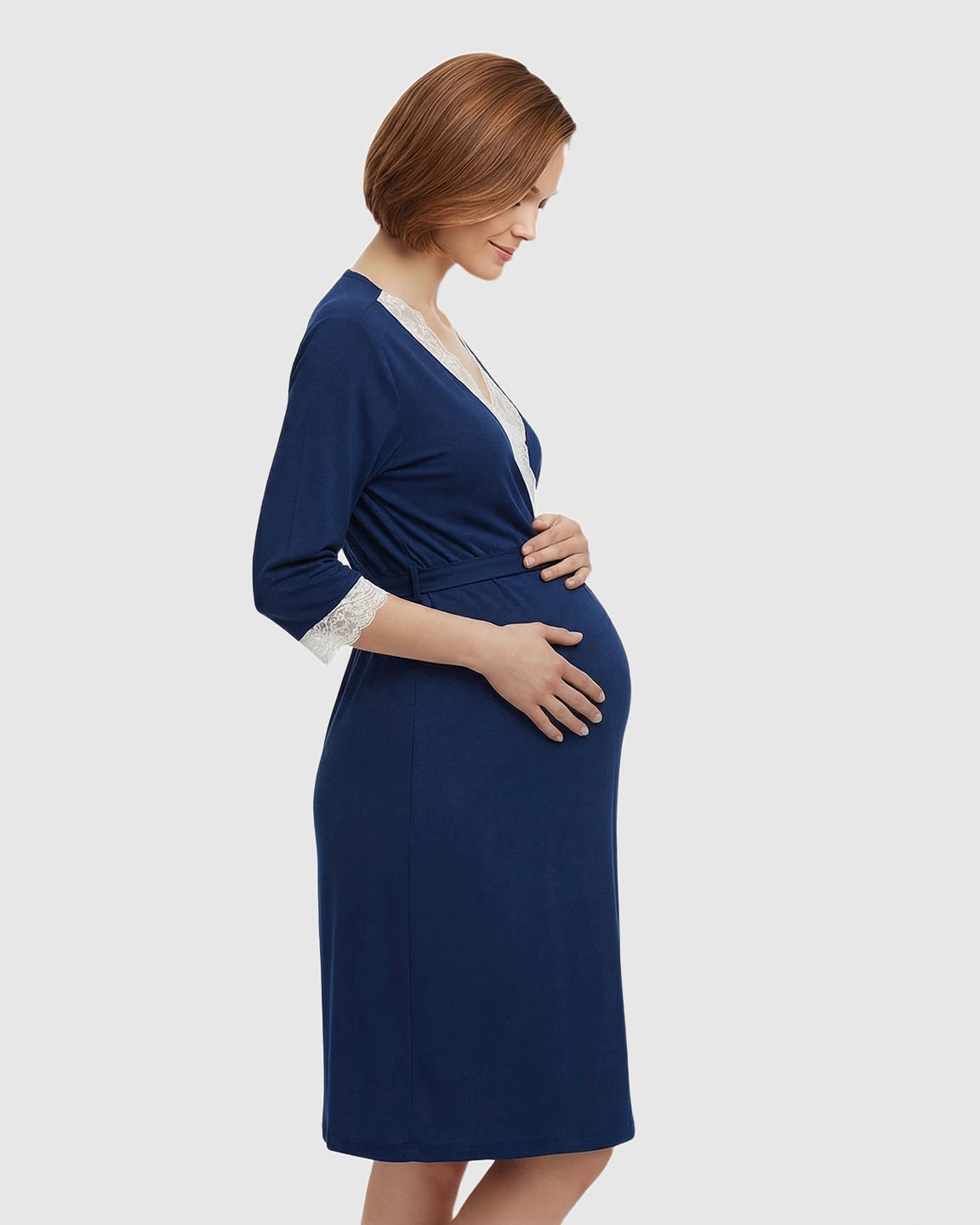 Lace Trim Wrap Maternity Robe