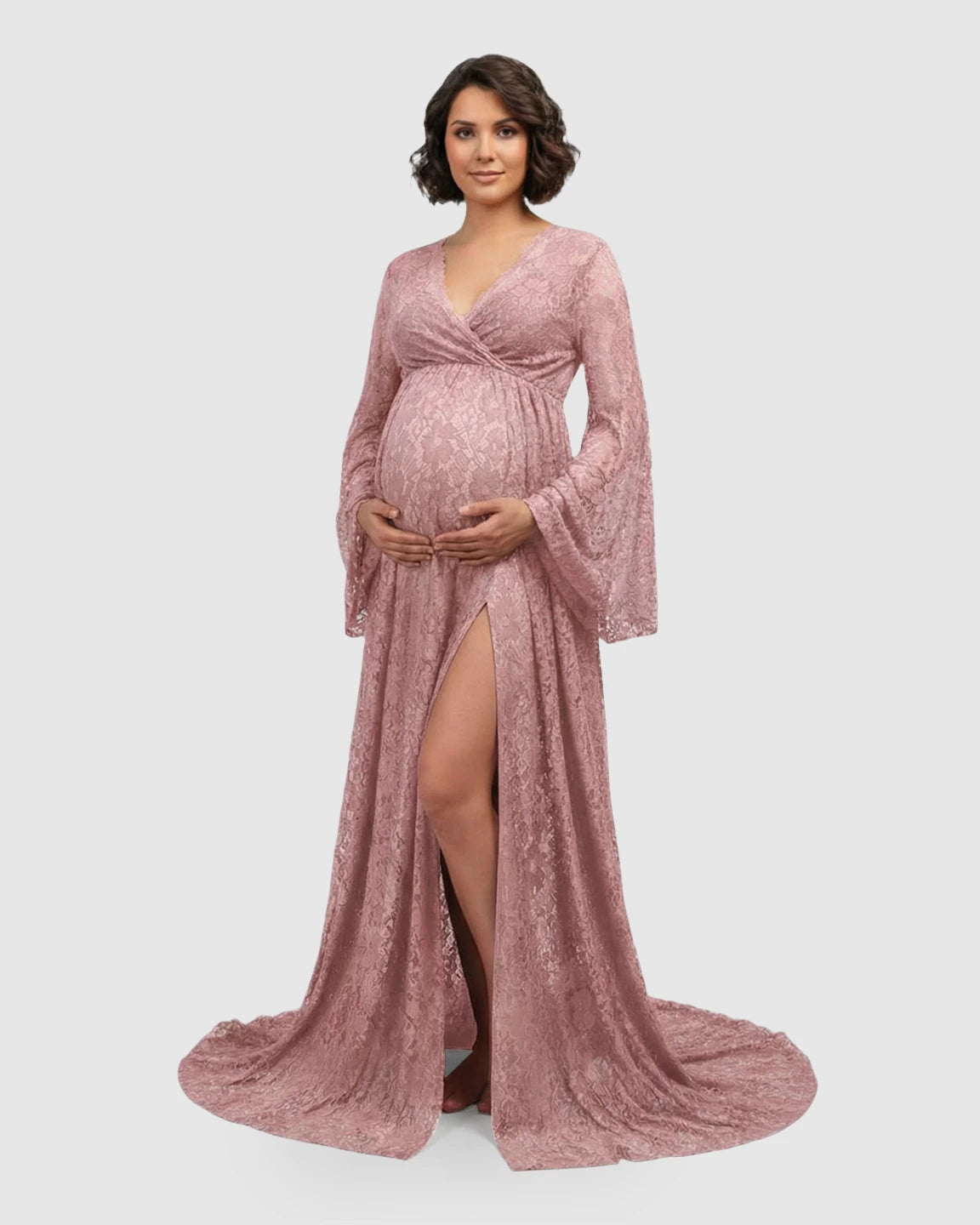 Long Bell Sleeve See Through Maternity Gown