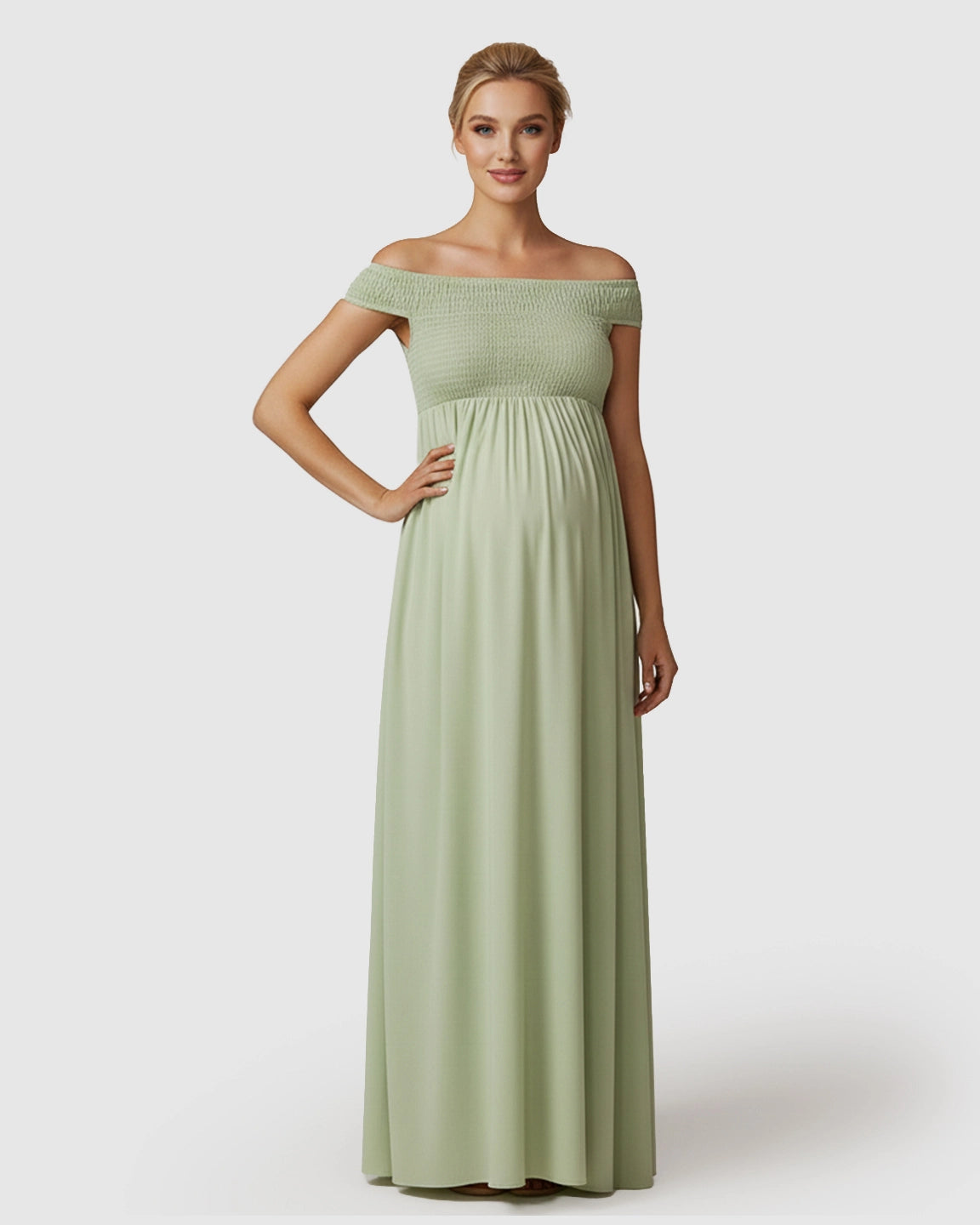 Off-Shoulder Flowy A-line Maternity Maxi Dress