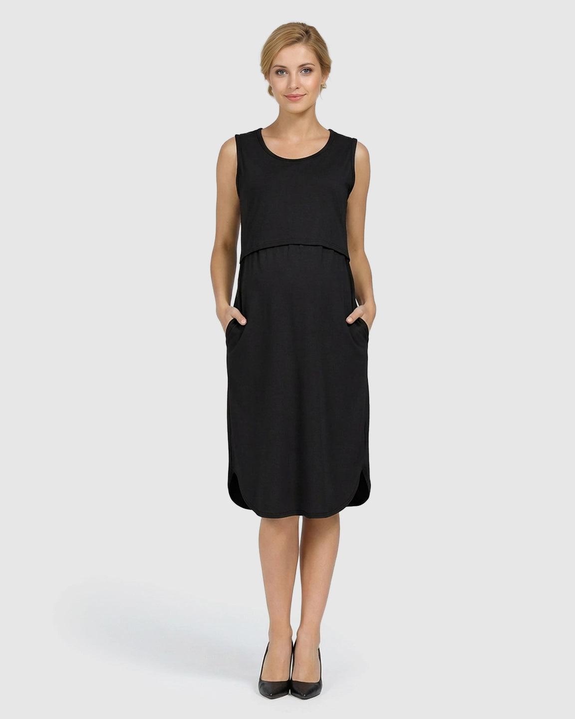 Sleeveless High-Waisted Maternity & Nursing Dress