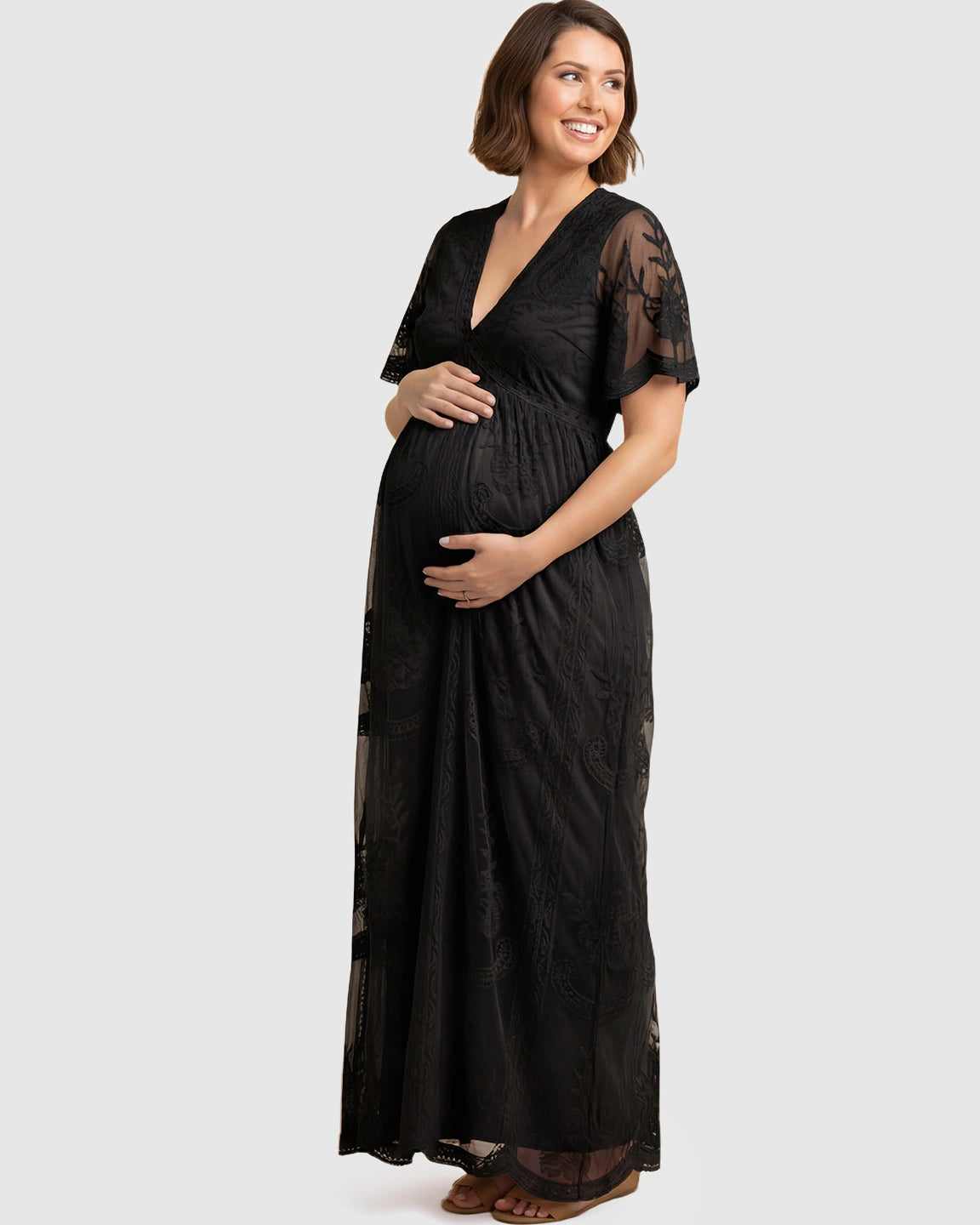 Lace Overlay Boho Maternity Maxi Dress