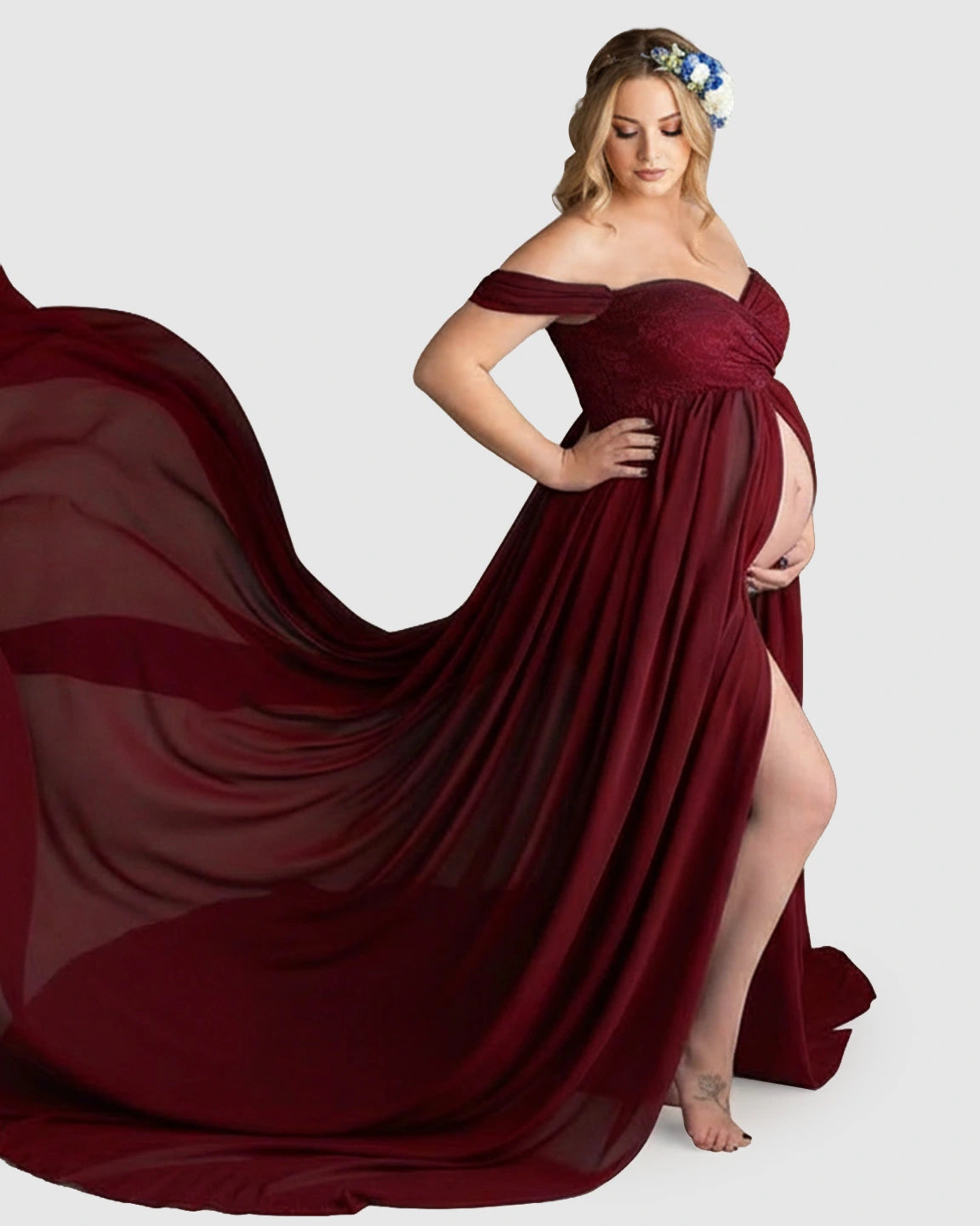 Extra-Long Train Ethereal Chiffon Maternity Gown