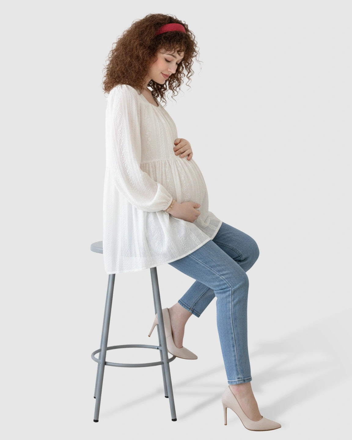 Embroidered Texture Korean-Style Maternity Tunic Top