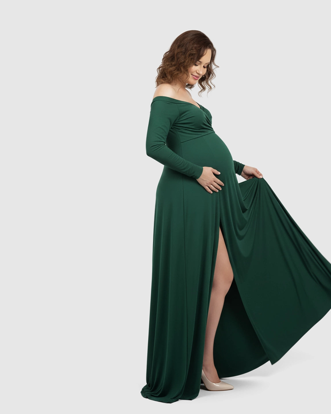 Off-Shoulder Fitted Silhouette Maternity Maxi Dress