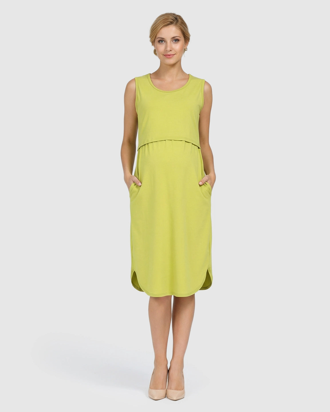 Sleeveless High-Waisted Maternity & Nursing Dress