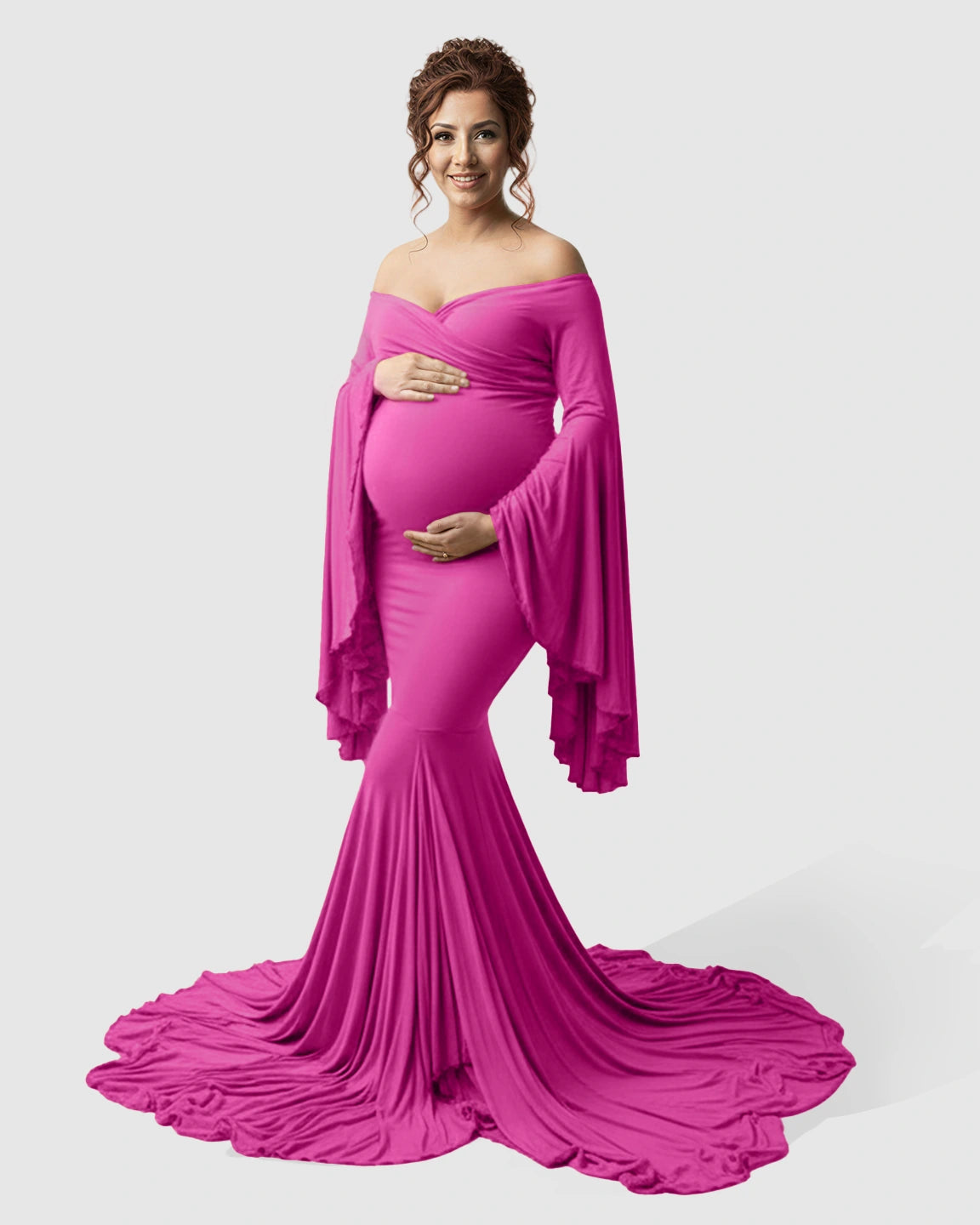 Flared Sleeve Fishtail Train Maternity Photoshoot Dress