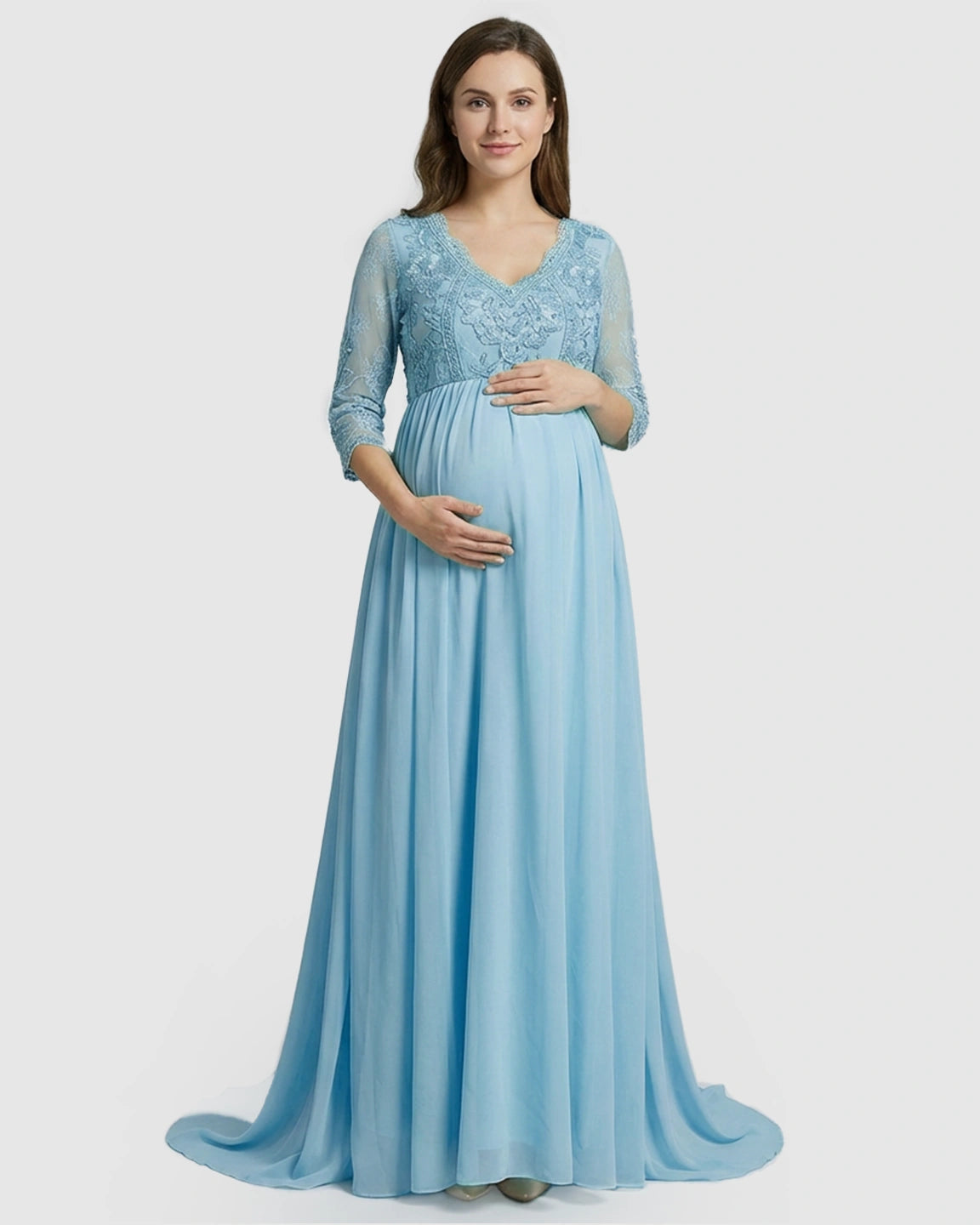 Sheer Lace Bodice Trailing Maternity Photoshoot Dress