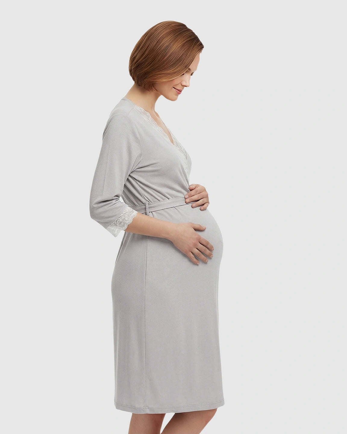 Lace Trim Wrap Maternity Robe