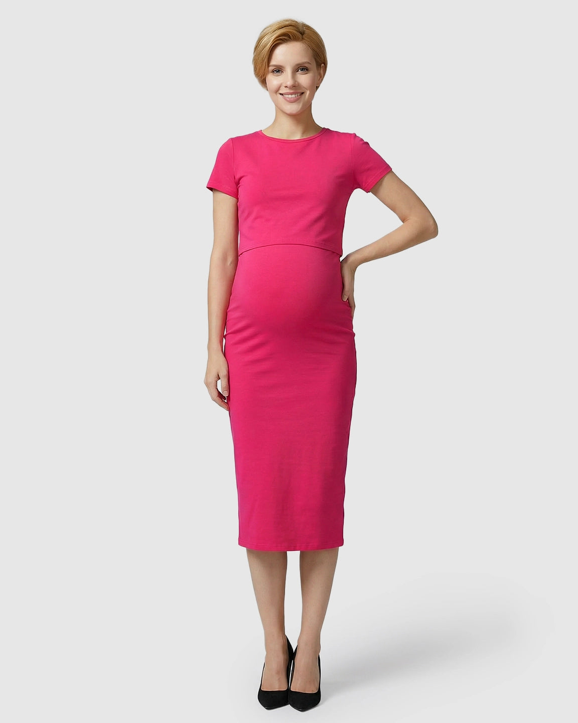 Lift-Up Nursing Access Pencil Skirt Maternity Midi Dress