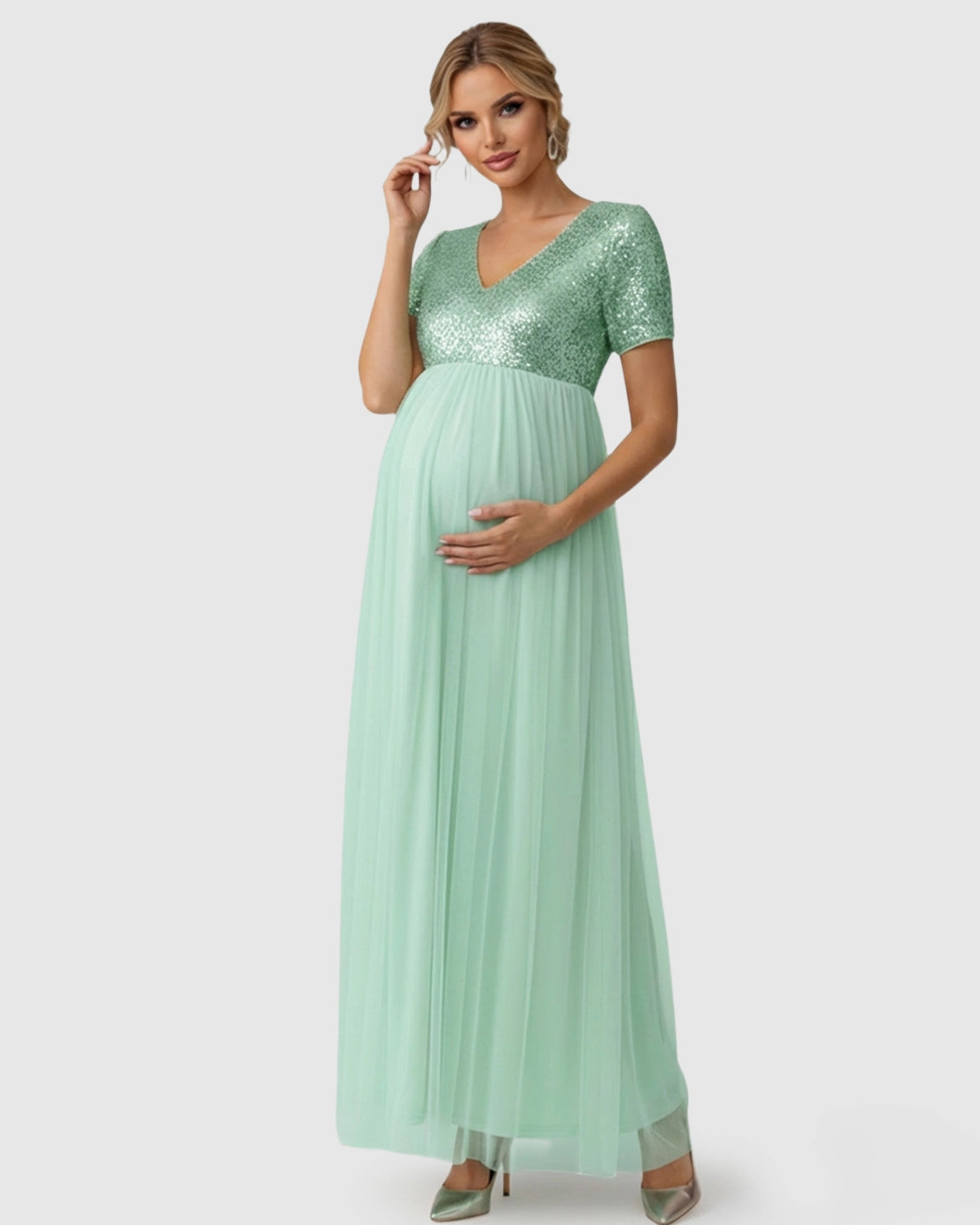 Sequin Bodice Glamorous Maternity Maxi Dress