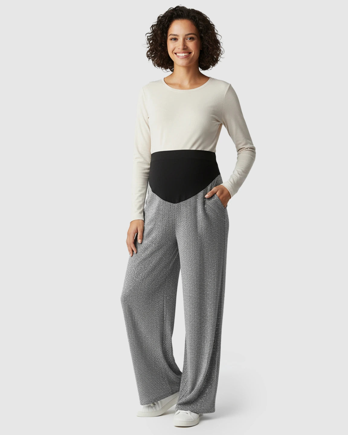 High Waist Rhinestone Embellished Wide Leg Maternity Pants