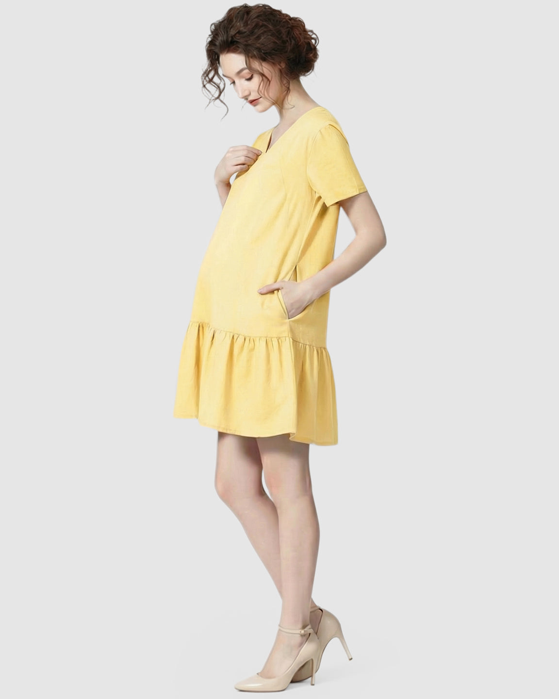Ruffled Hem A-line Maternity & Nursing Dress