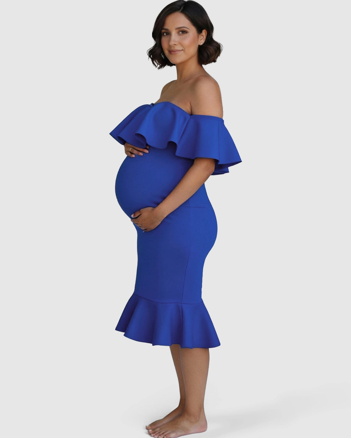 Ruffled Off-Shoulder Mermaid Hem Maternity Photography Gown