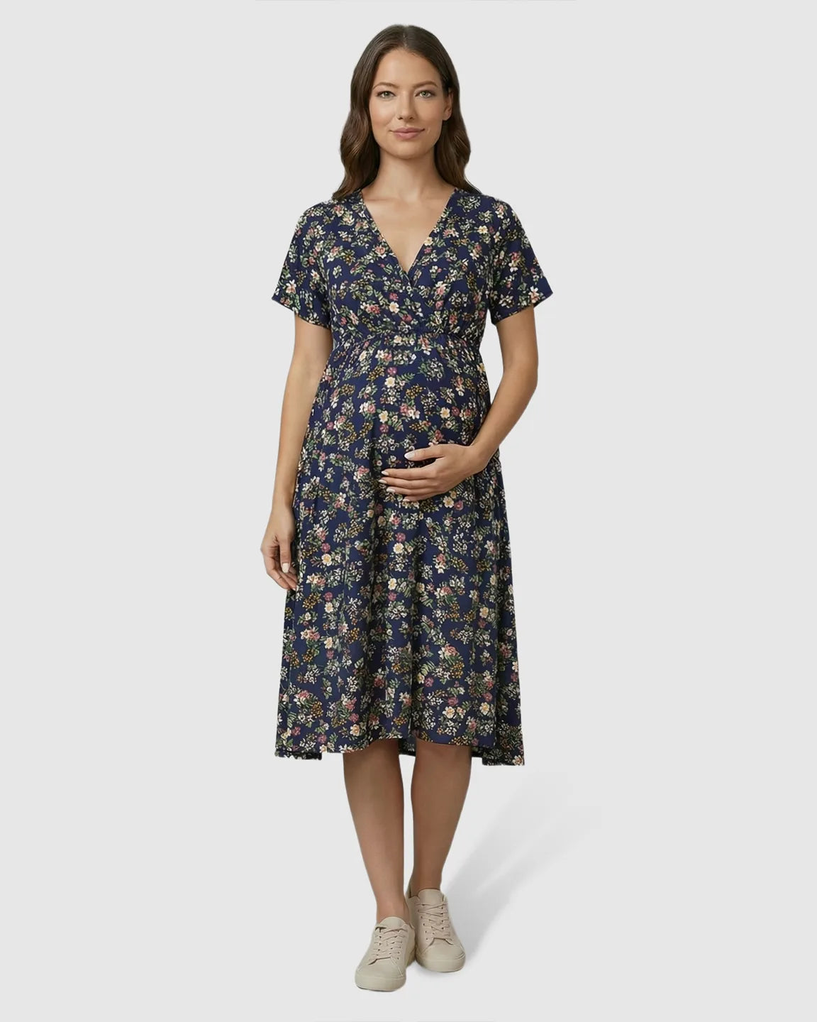 V-Neck Summer Maternity Midi Dress