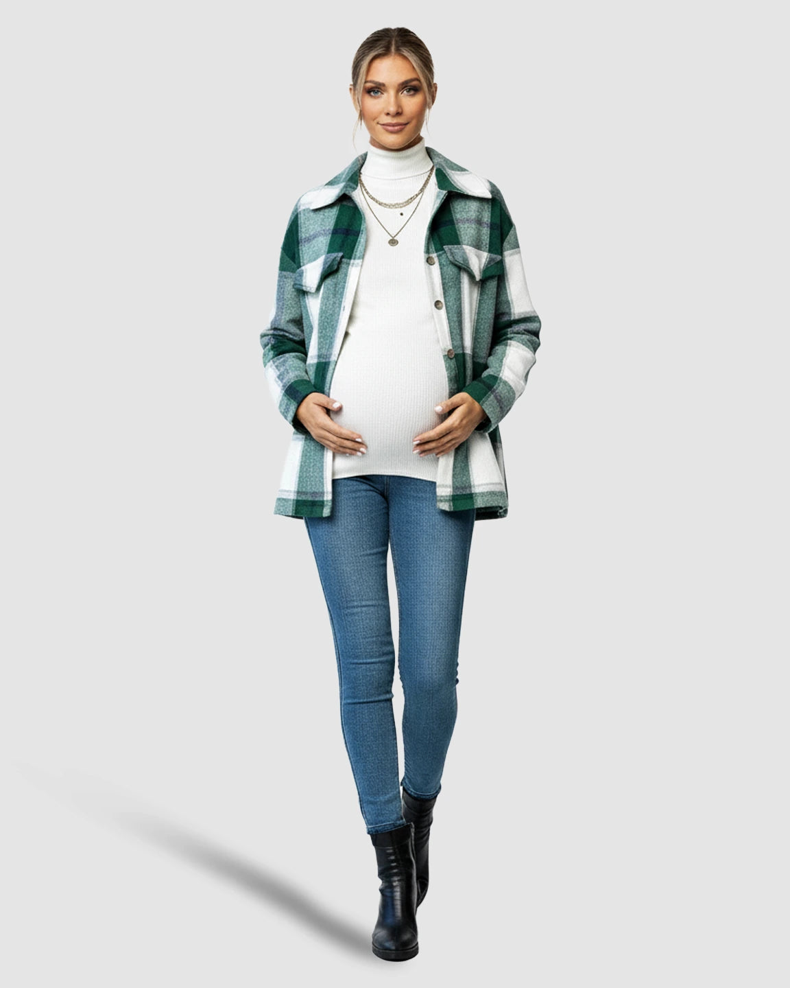 Plaid Lapel Button-Up Maternity Shacket