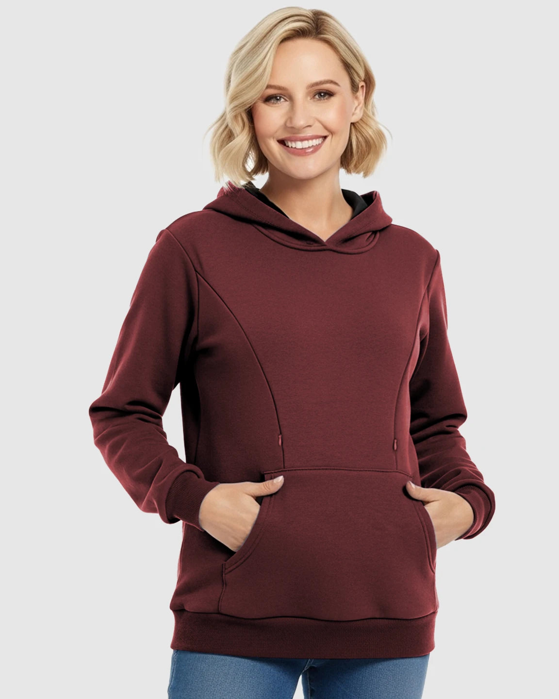 Long-sleeve Kangaroo Pocket Maternity Hoodie