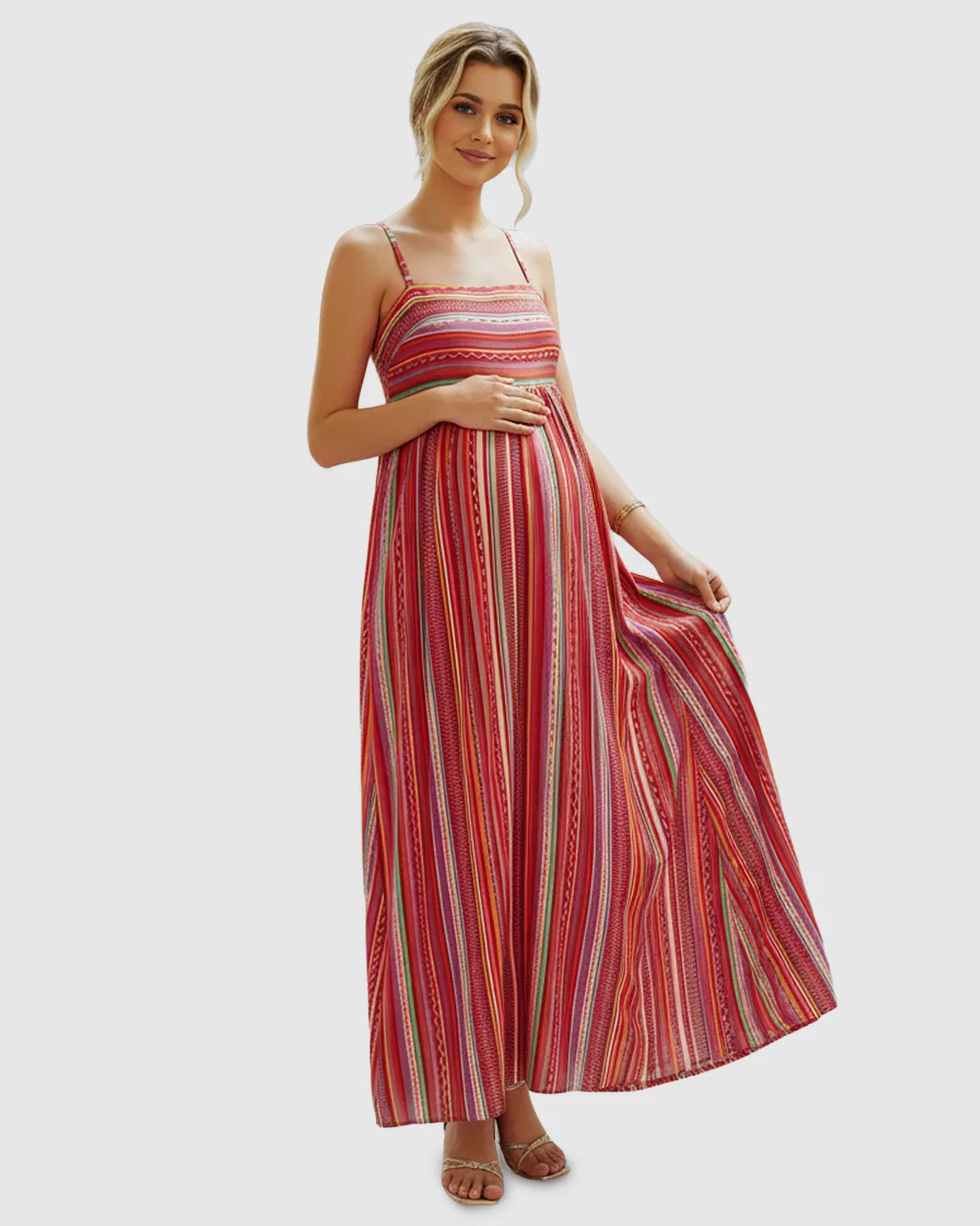 Spaghetti Strap Vibrant Stripe Maternity Maxi Dress