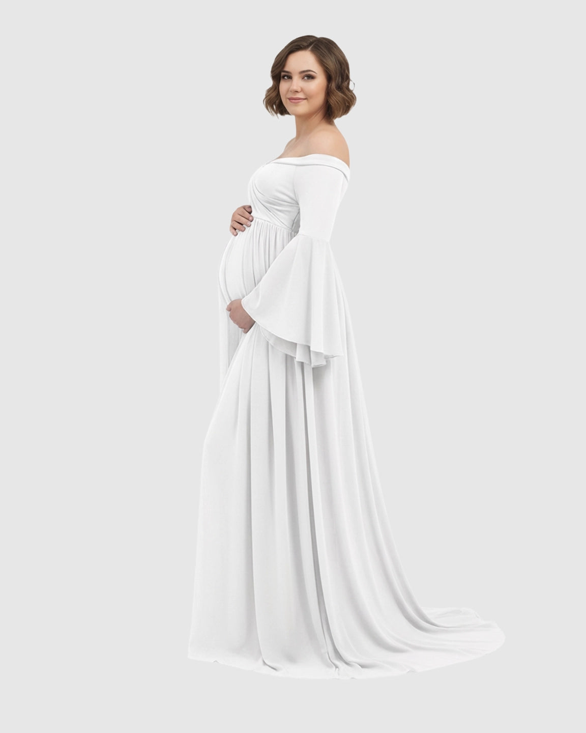 Bell Sleeves Super Long Train Maternity Photoshoot Gown