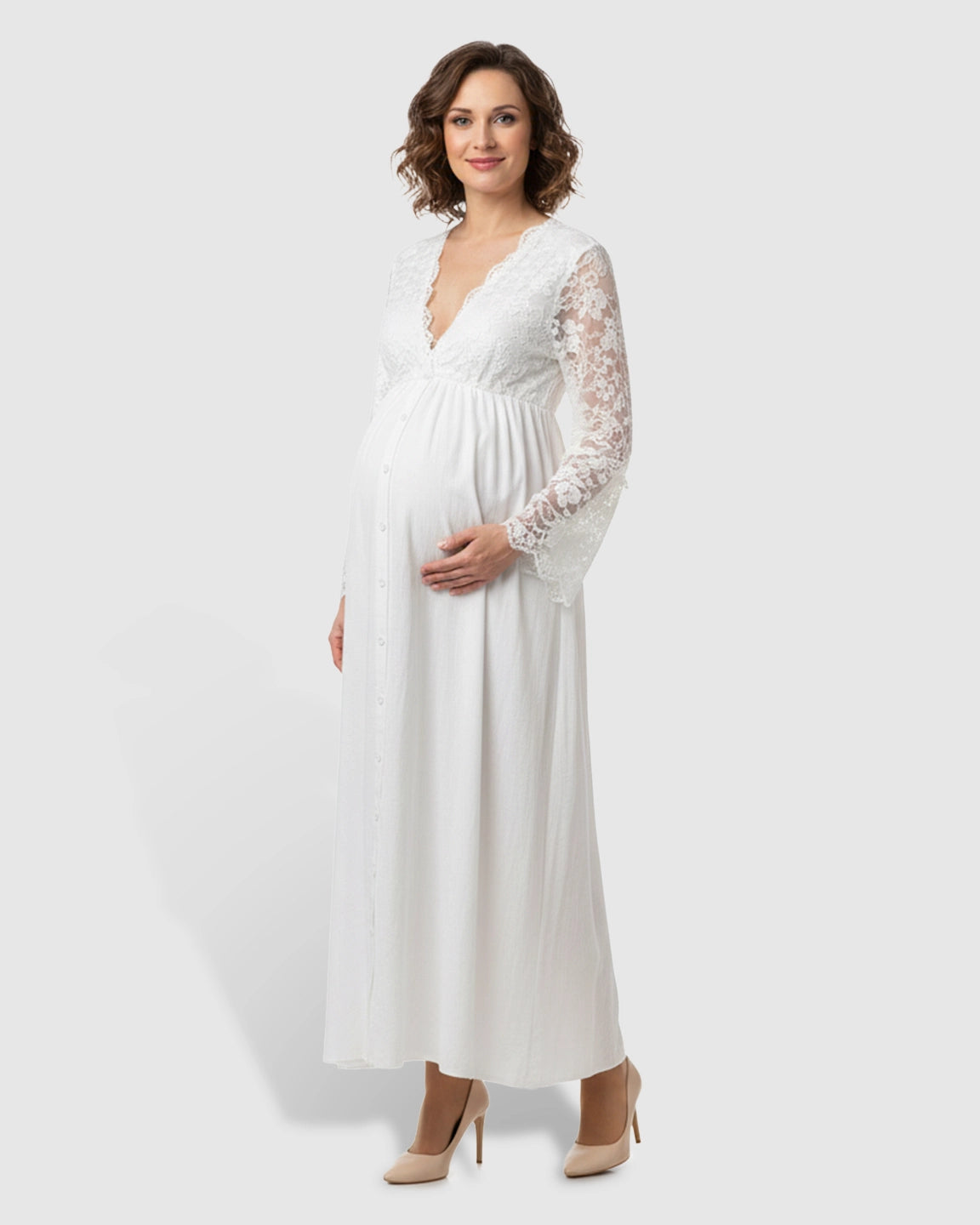 Long-Sleeve Elegant Maternity Maxi Dress