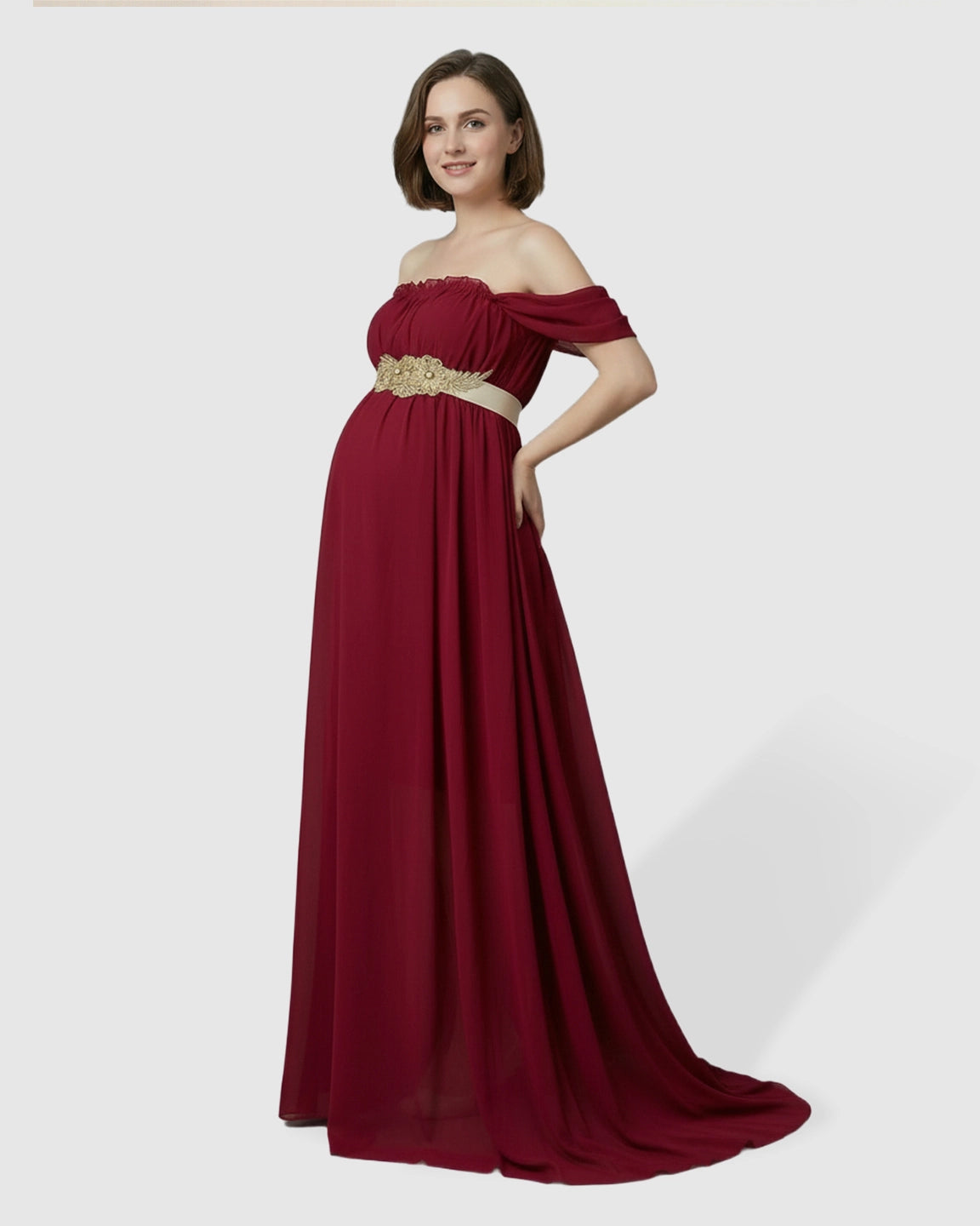 Chiffon Flowing Off Shoulder Maternity Photoshoot Gown