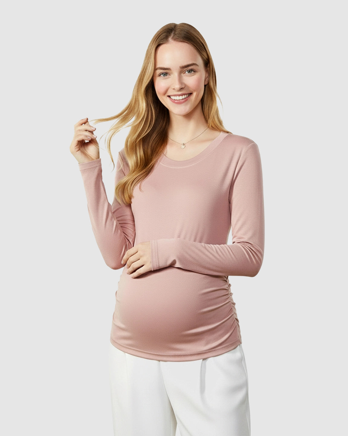 Round Neck Long Sleeve Thermal Maternity Top